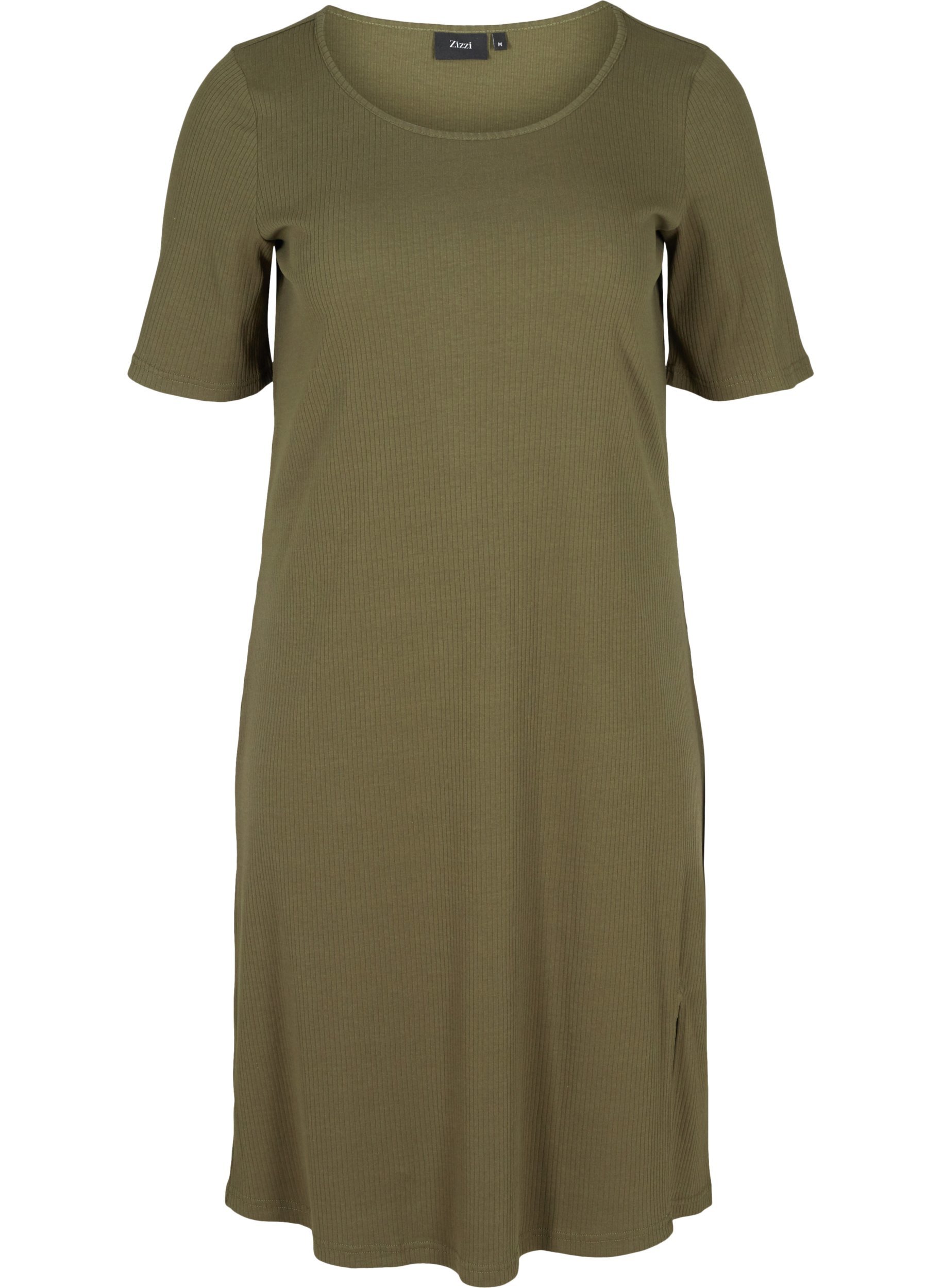 Kurzarm Kleid aus Ripp, Ivy Green, Packshot image number 0