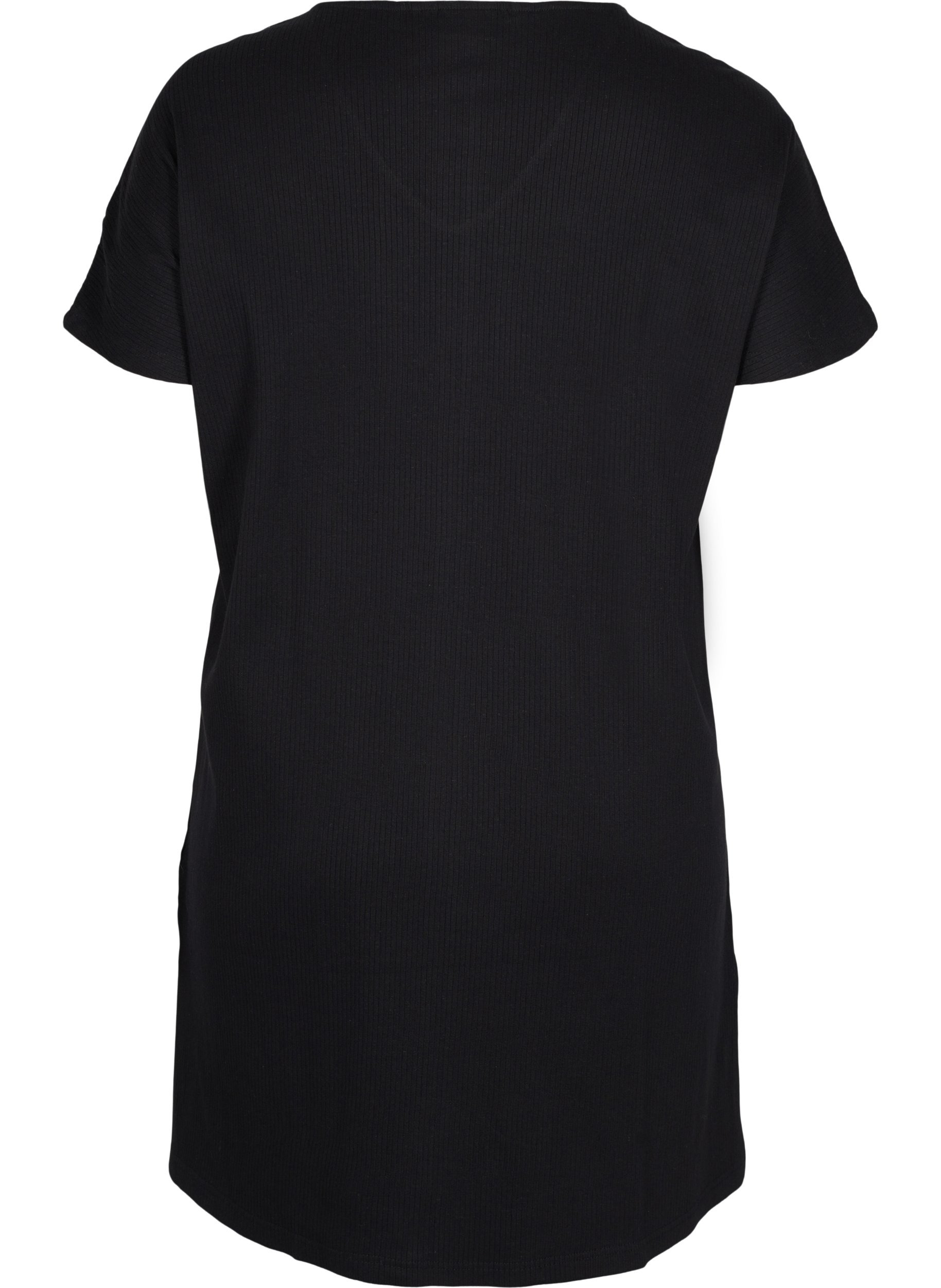 Kurzarm Kleid aus Baumwolle mit Rippstruktur, Black, Packshot image number 1
