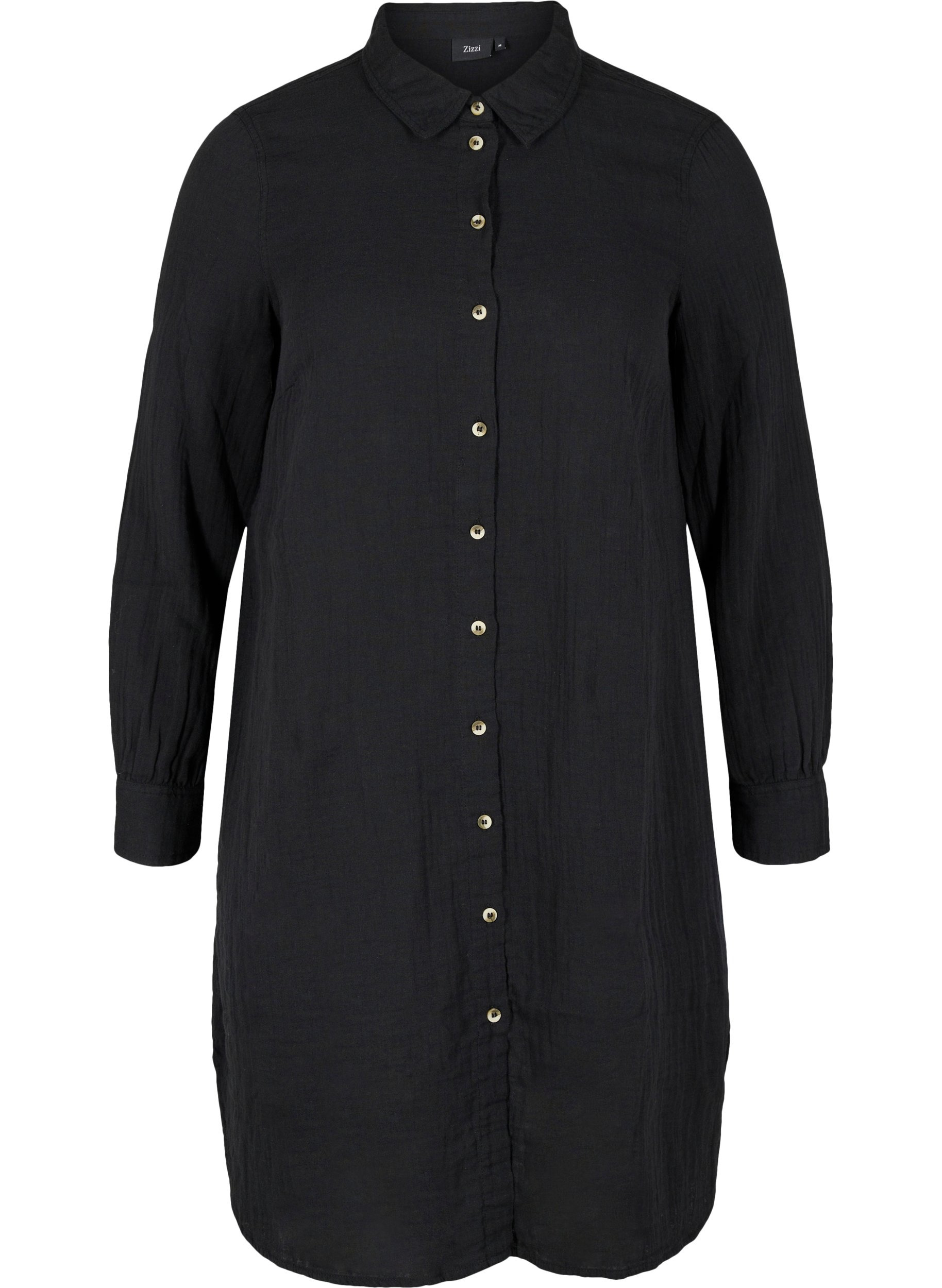 Lange Hemdbluse aus Baumwolle mit klassischem Kragen, Black, Packshot image number 0