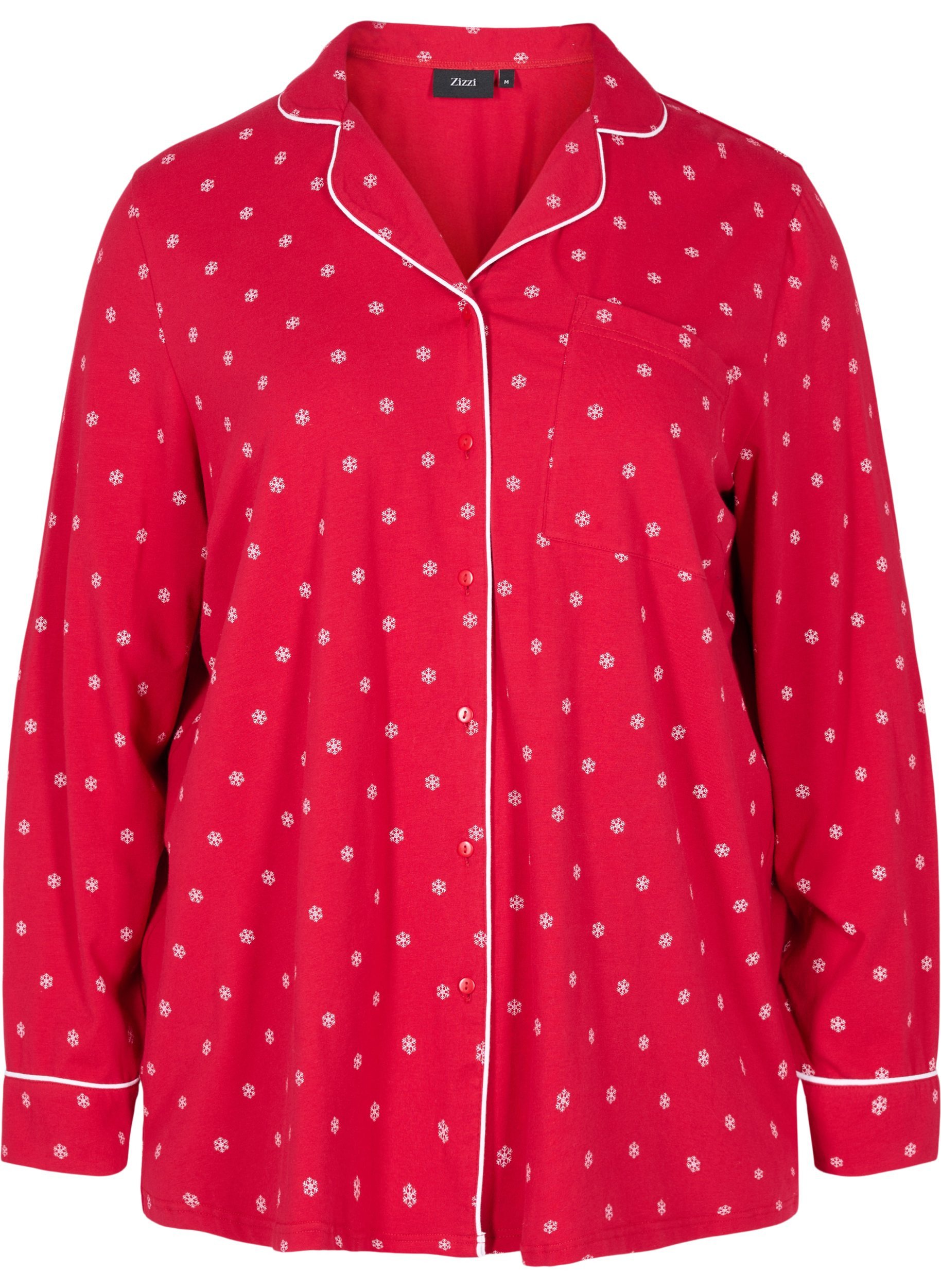 Schlafanzugoberteil aus Baumwolle mit Print, Tango Red AOP, Packshot image number 0