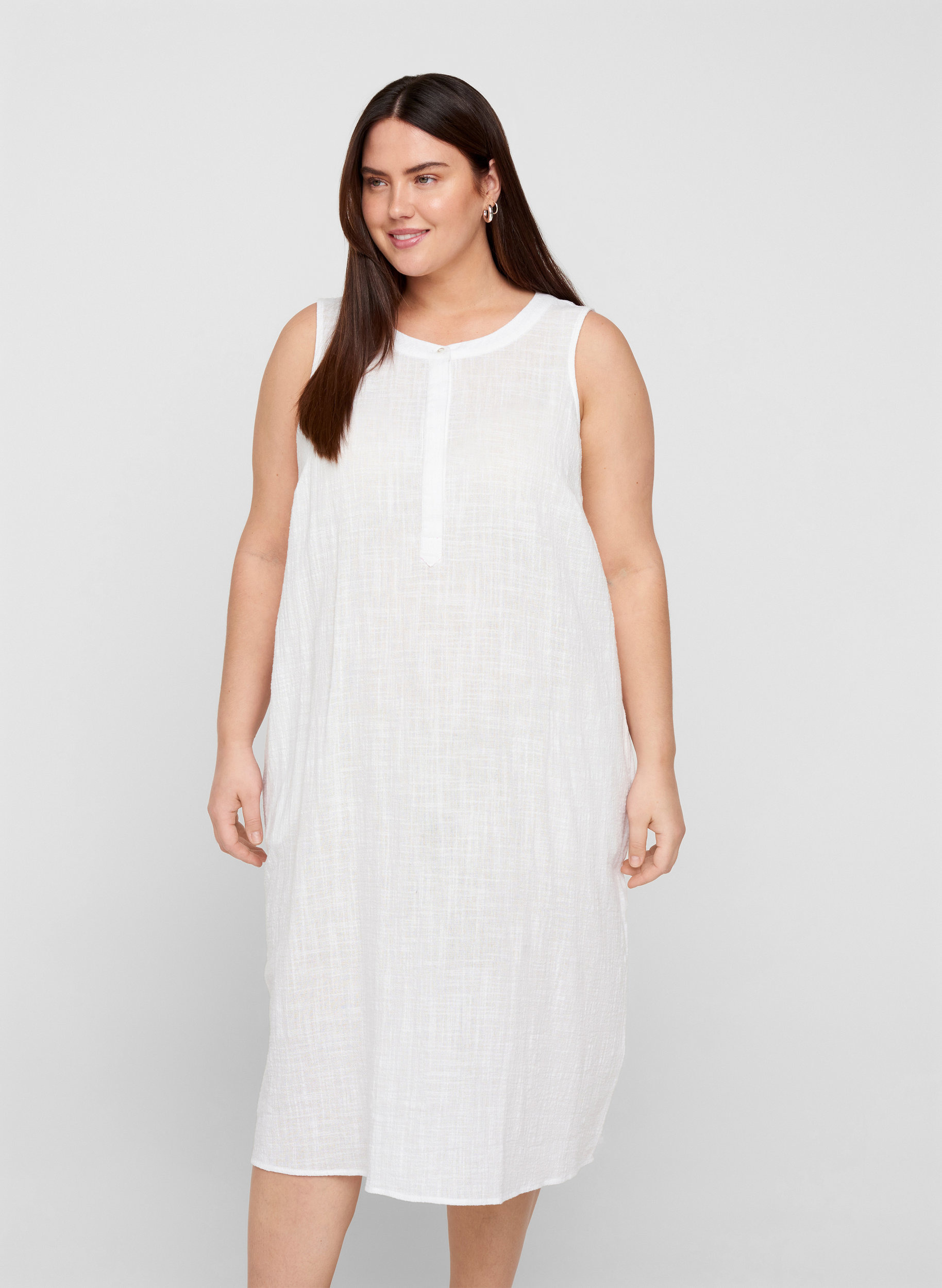 Ärmelloses Kleid aus Baumwolle, White, Model image number 0
