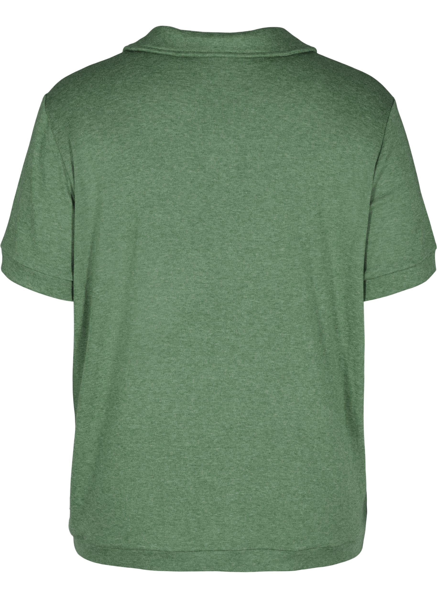 Melierte Bluse mit Kragen und 2/4-Ärmeln, Green Melange, Packshot image number 1