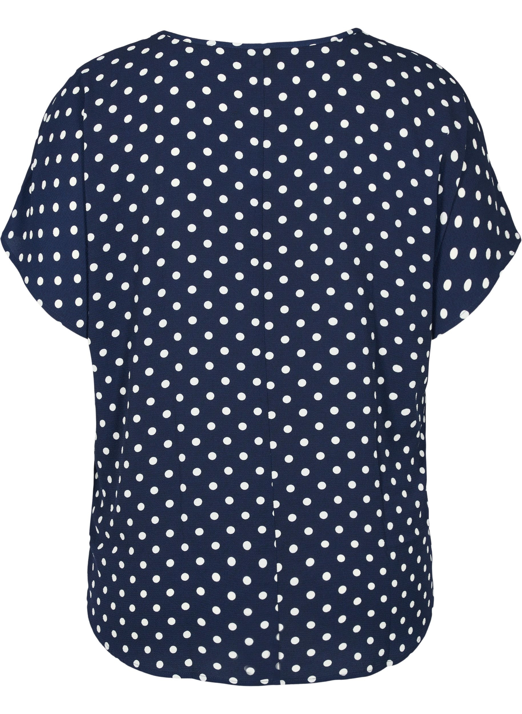Bluse mit kurzen Ärmeln und Rundhalsausschnitt, Navy Bla w White Dot, Packshot image number 1