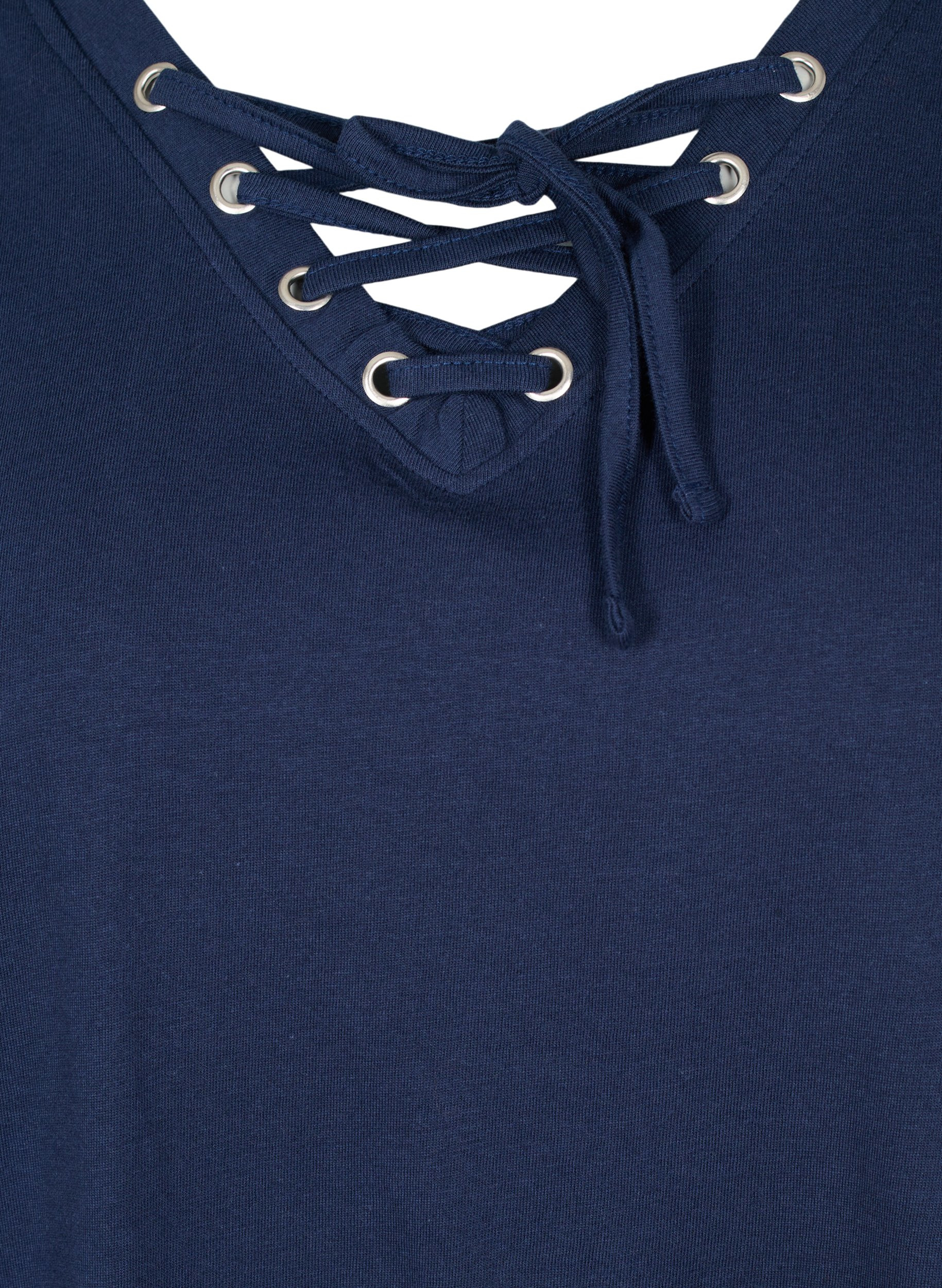 T-Shirt aus Bio-Baumwolle mit Schnurdetails, Navy Blazer, Packshot image number 2