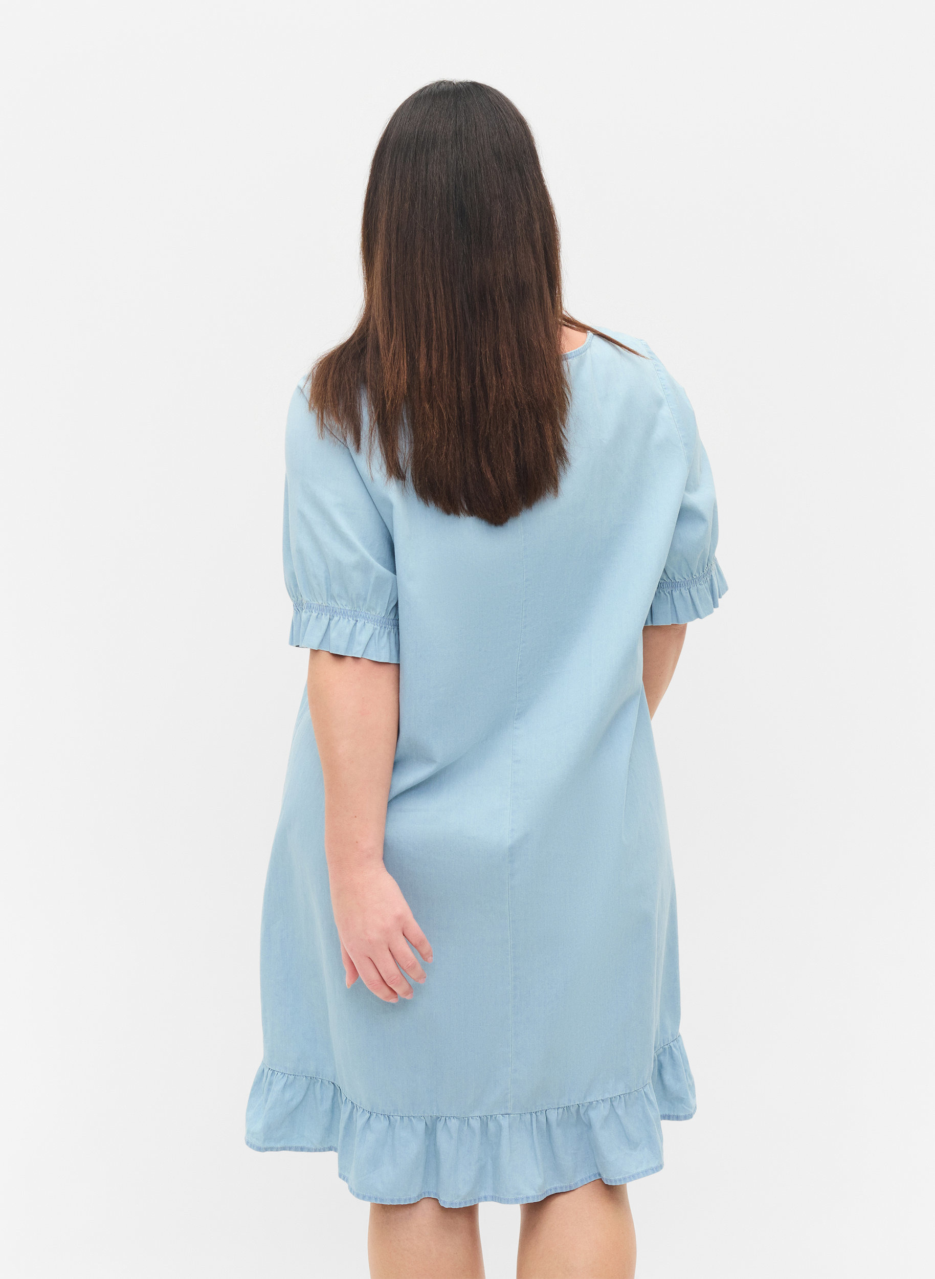 Kurzarm Denimkleid aus Baumwolle, Light blue denim, Model image number 1