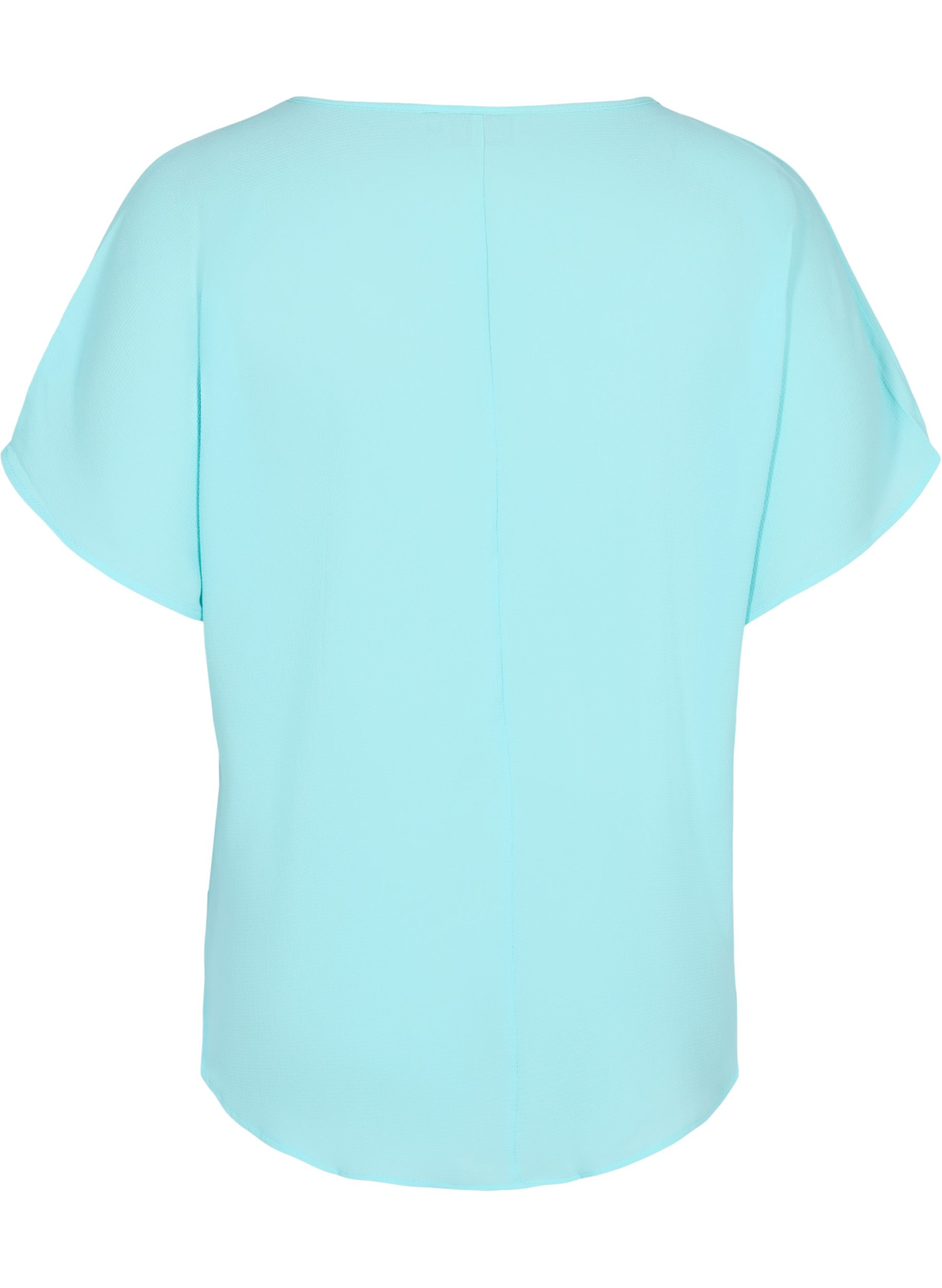 Bluse mit kurzen Ärmeln und Rundhalsausschnitt, Aqua Splash, Packshot image number 1