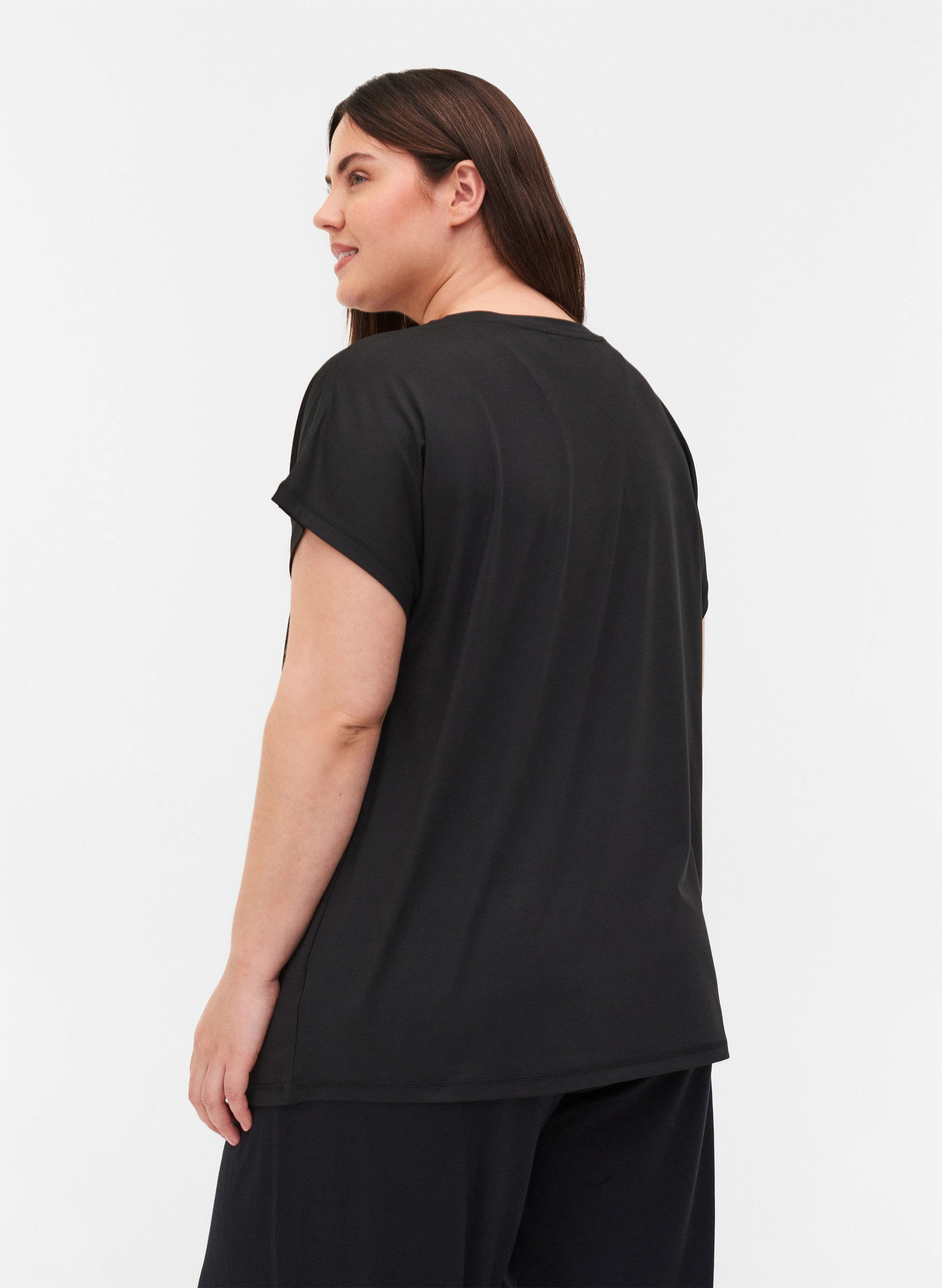 Kurzarm Trainings-T-Shirt mit V-Ausschnitt, Black, Model image number 1