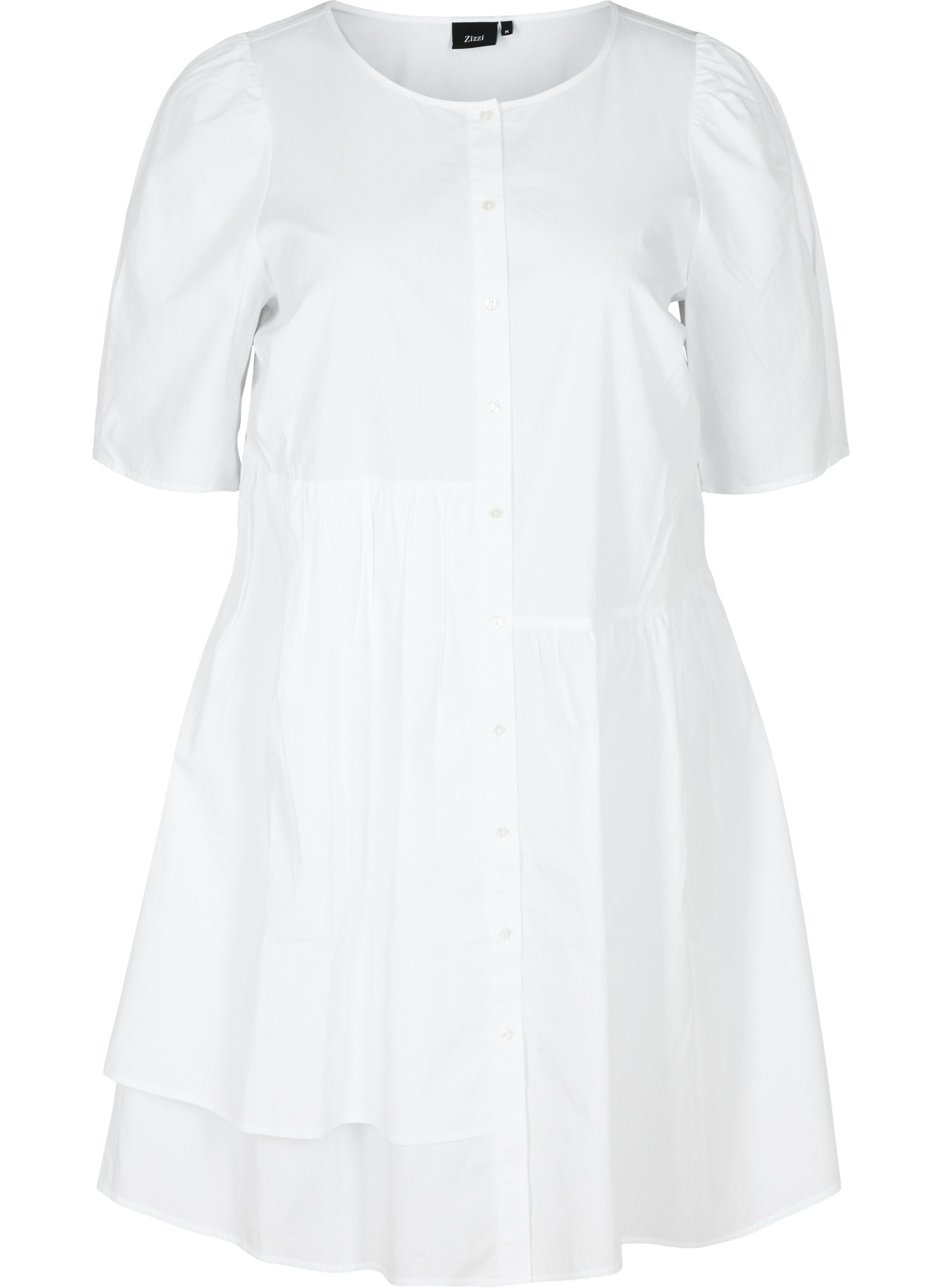 Hemdkleid aus Baumwolle mit Puffärmeln, Bright White, Packshot image number 0