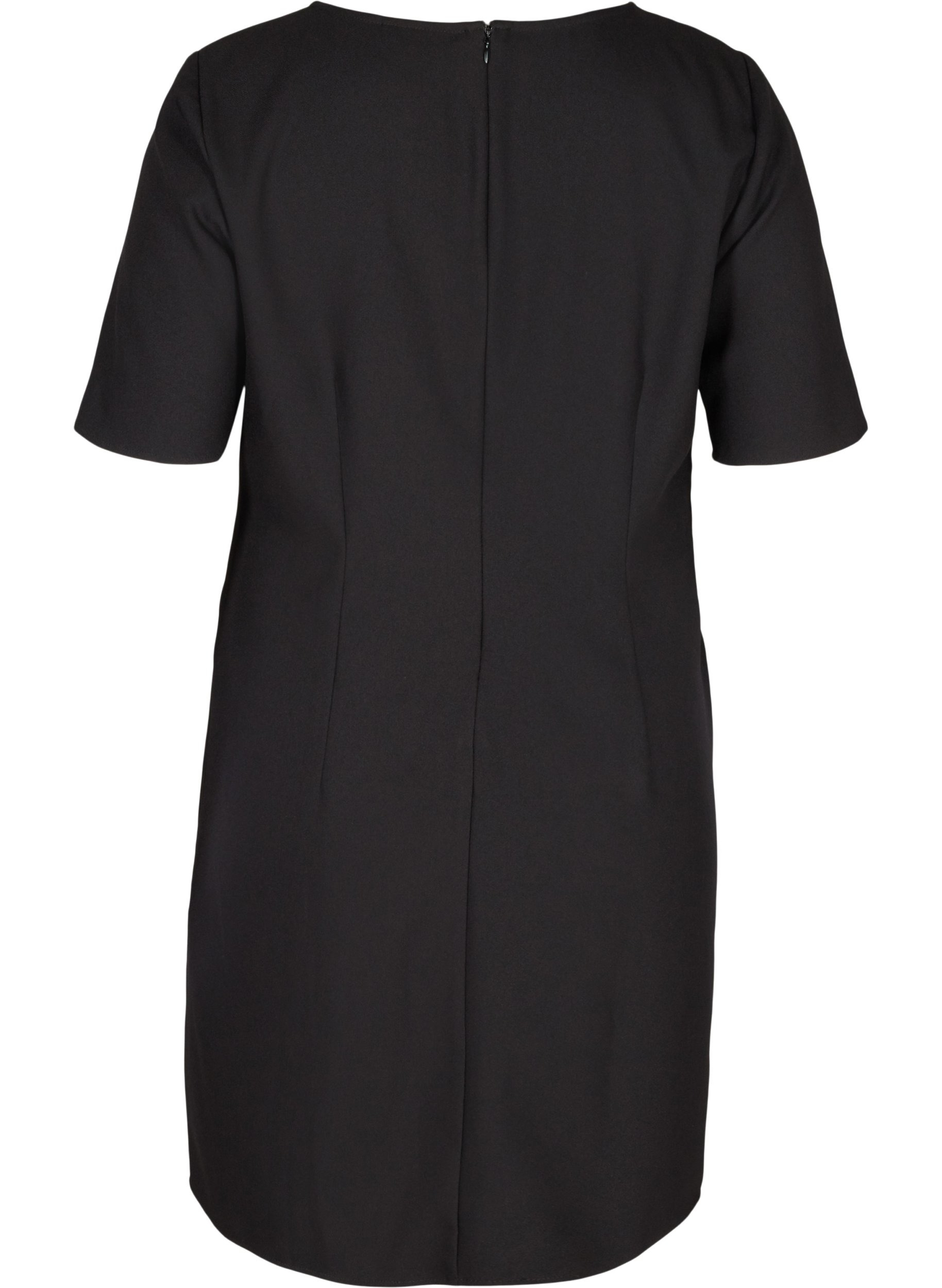 Einfarbiges Etui-Kleid mit V-Ausschnitt, Black, Packshot image number 1