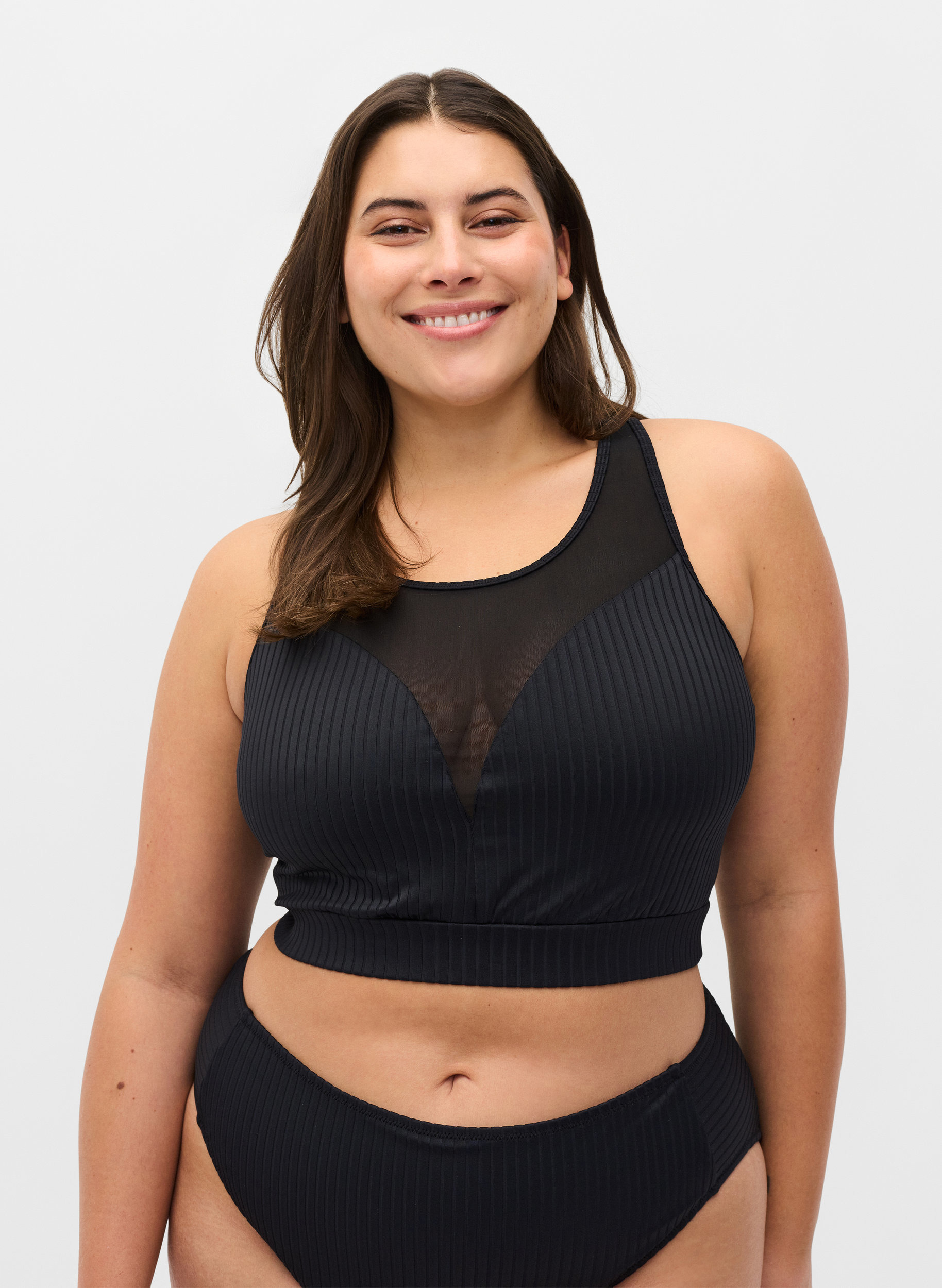 Binikitop aus Ripp mit Mesh, Black, Model