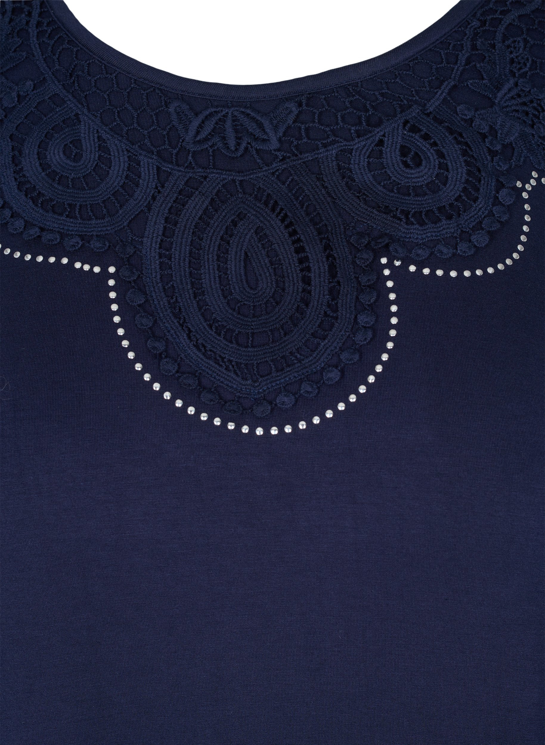 Kurzarm T-Shirt aus Viskose mit Spitzendetails, Navy Blazer, Packshot image number 2
