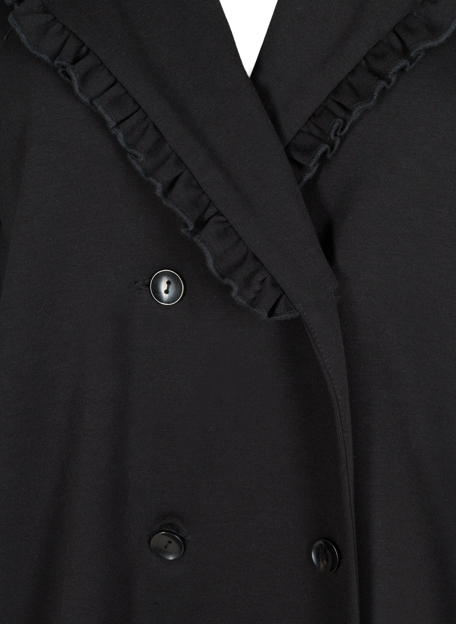 Lange Jacke mit breitem Kragen und Rüschendetails, Black, Packshot image number 2