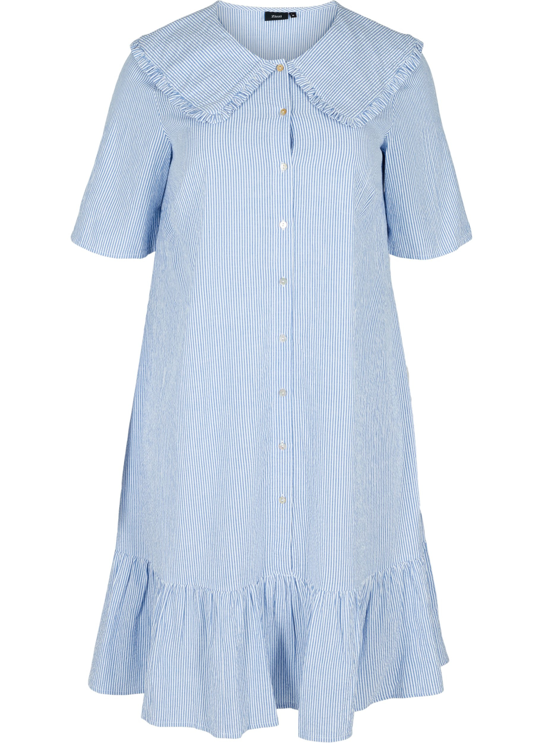 Kurzarm Kleid aus Baumwolle mit Streifen, Blue Stripe, Packshot image number 0