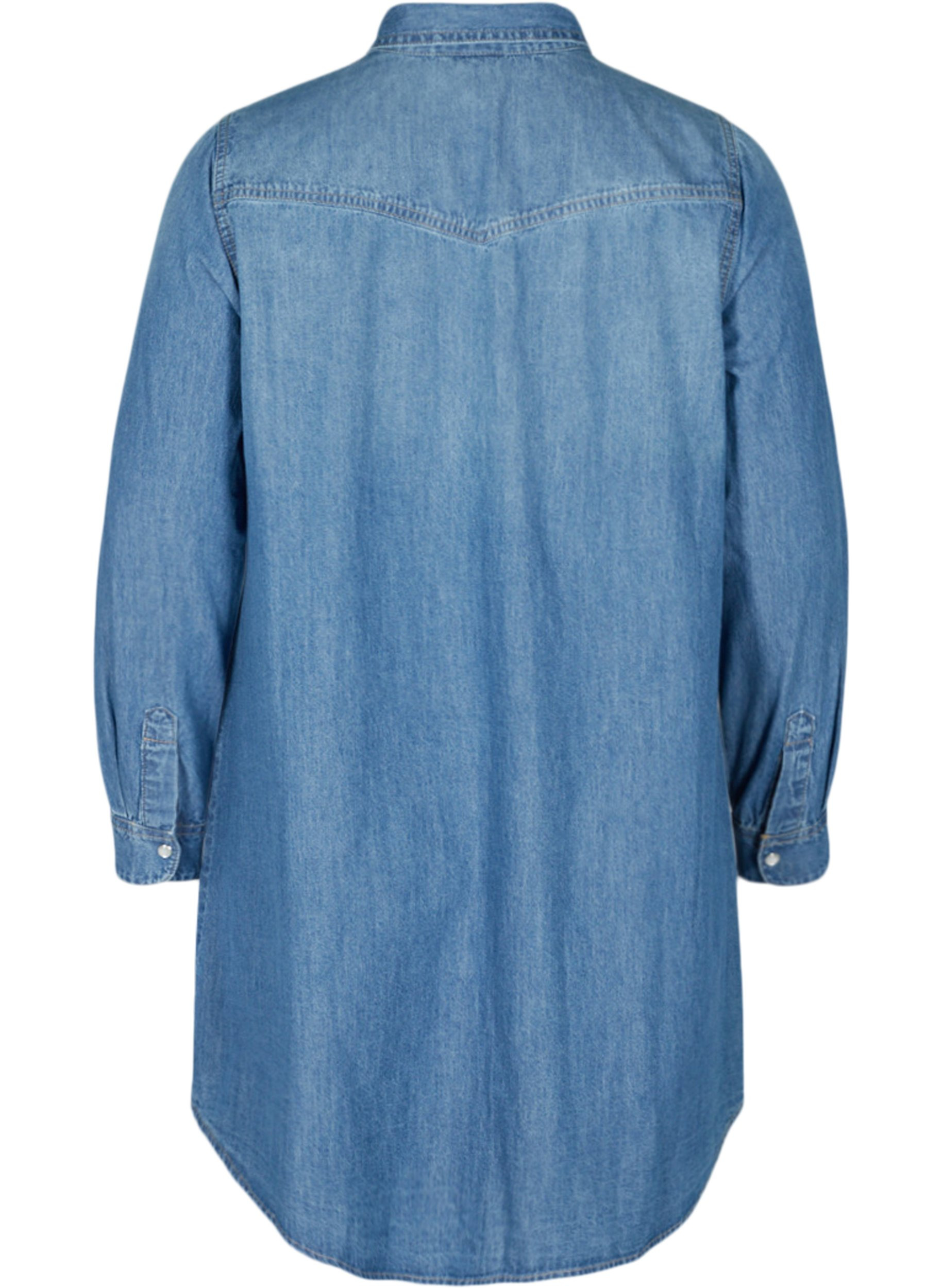 Lange Denim-Hemdbluse aus Baumwolle, Blue denim, Packshot image number 1
