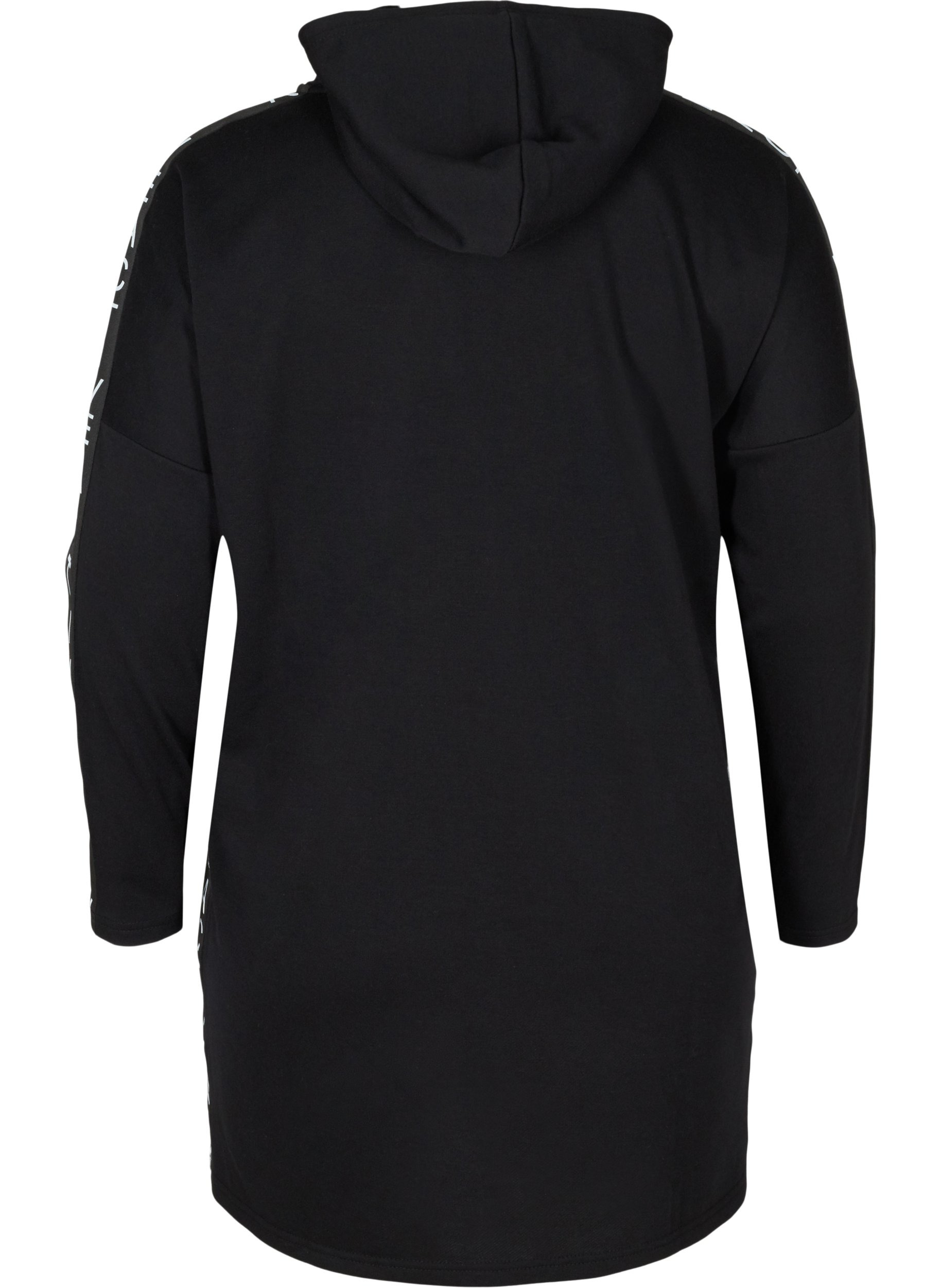 Sweatkleid mit Kapuze und großer Tasche, Black, Packshot image number 1