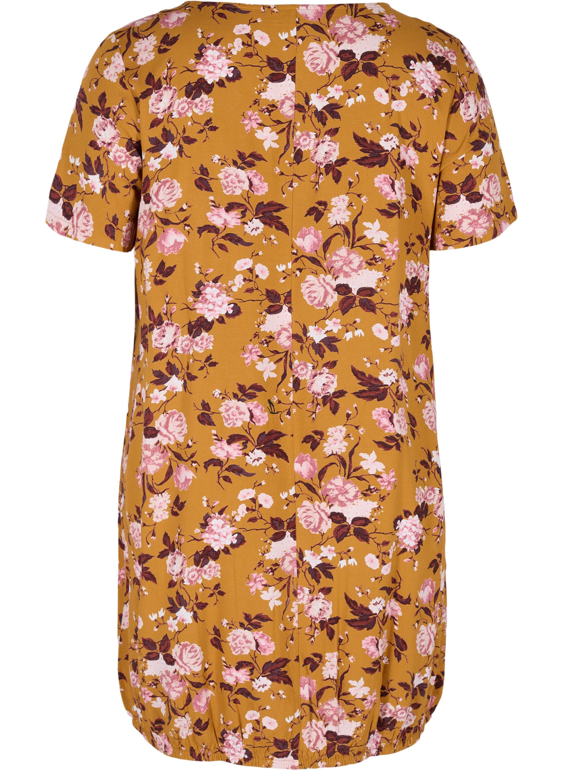 Kurzarm Viskosekleid mit Print, Yellow Flower, Packshot image number 1