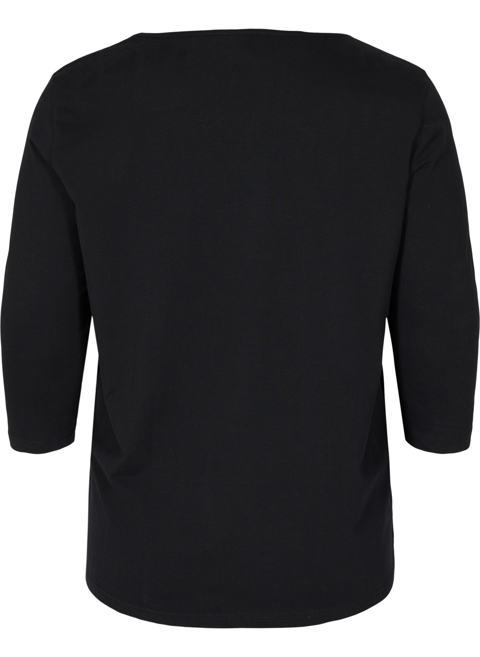 Einfarbiges T-Shirt aus Baumwolle mit 3/4-Ärmeln, Black, Packshot image number 1