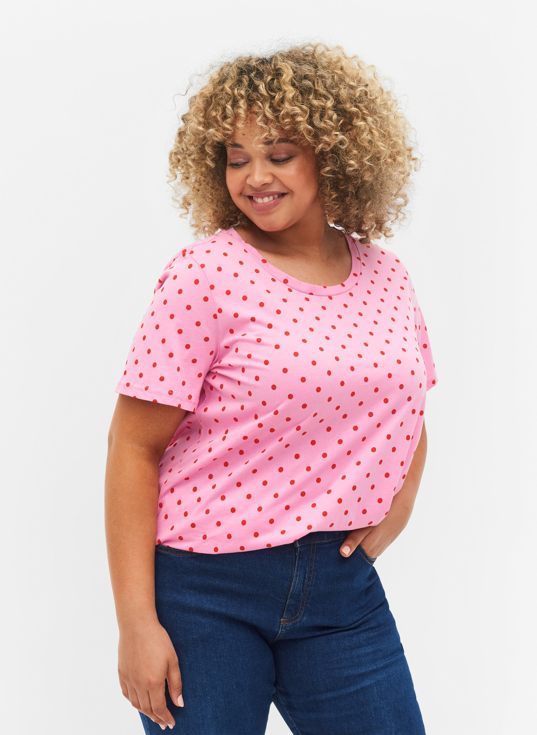 Gepunktetes T-Shirt aus Baumwolle, Prism Pink W. Dot, Model image number 0