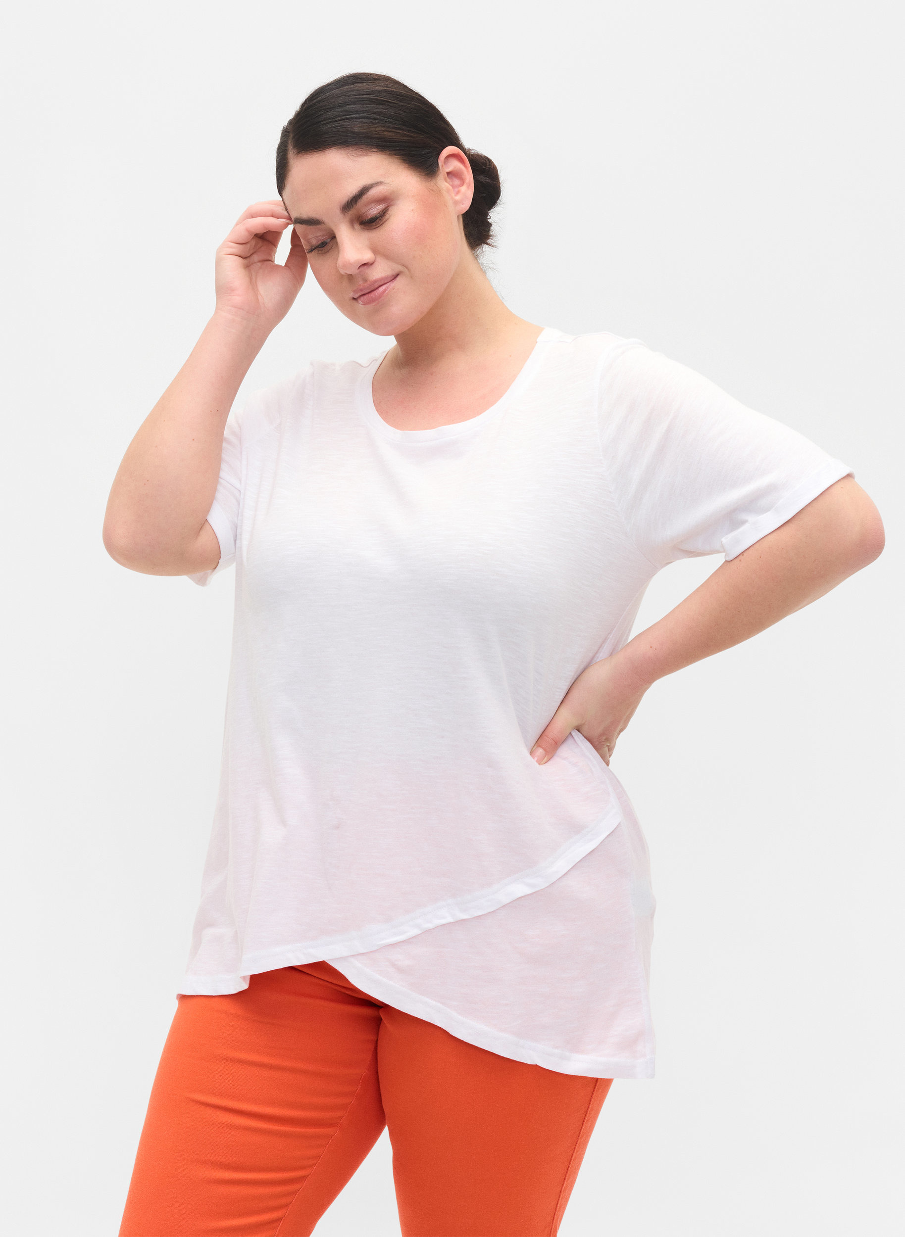 Baumwoll-T-Shirt mit kurzen Ärmeln, Bright White, Model