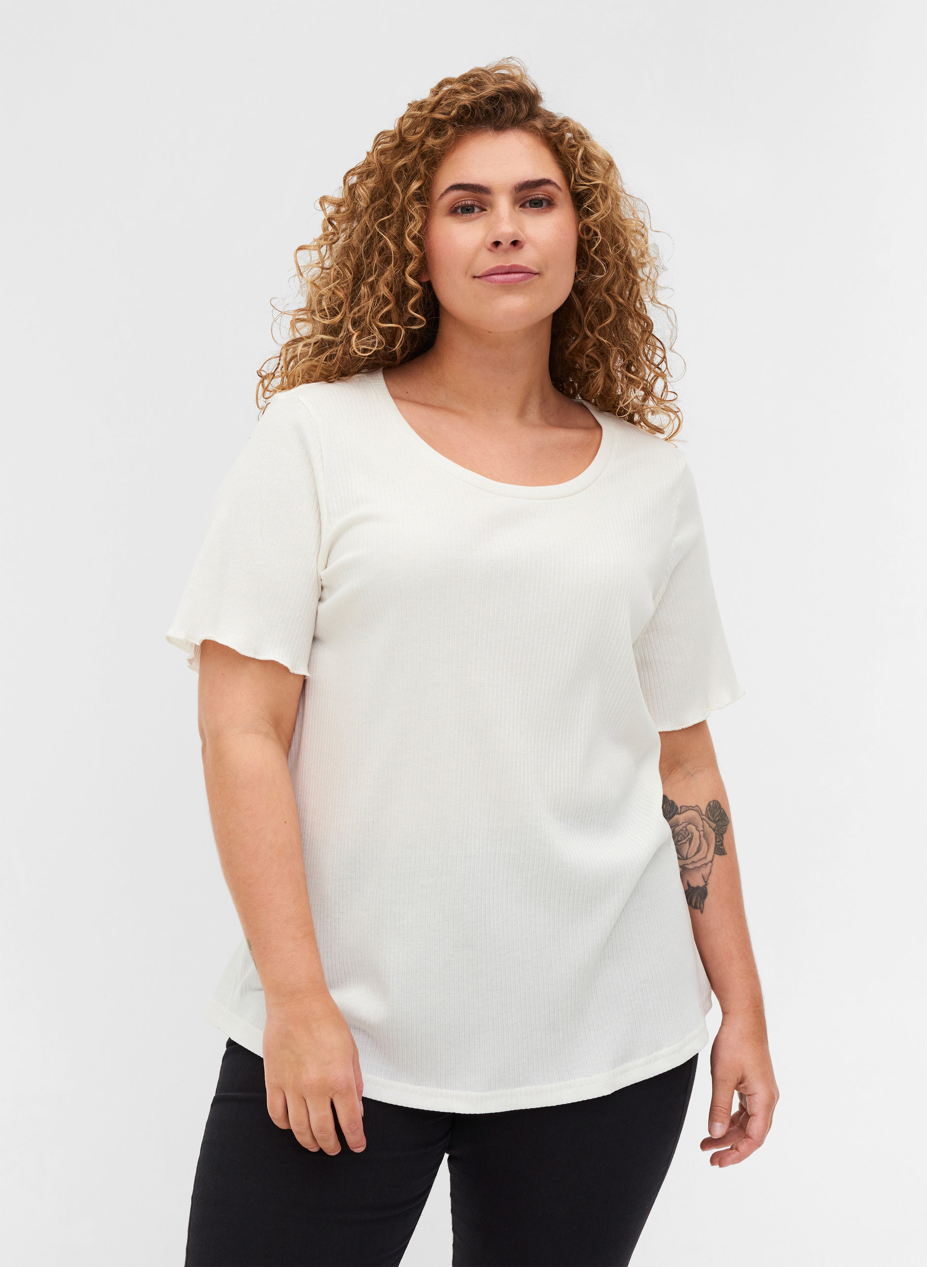 Kurzarm T-Shirt aus Rippqualität, Egret, Model image number 0
