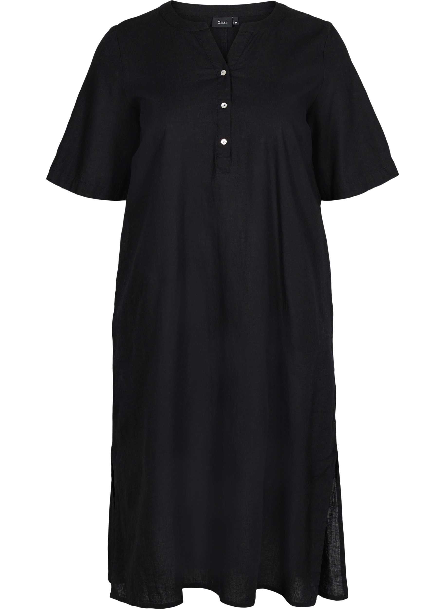 Langes kurzärmeliges Hemdkleid, Black, Packshot image number 0