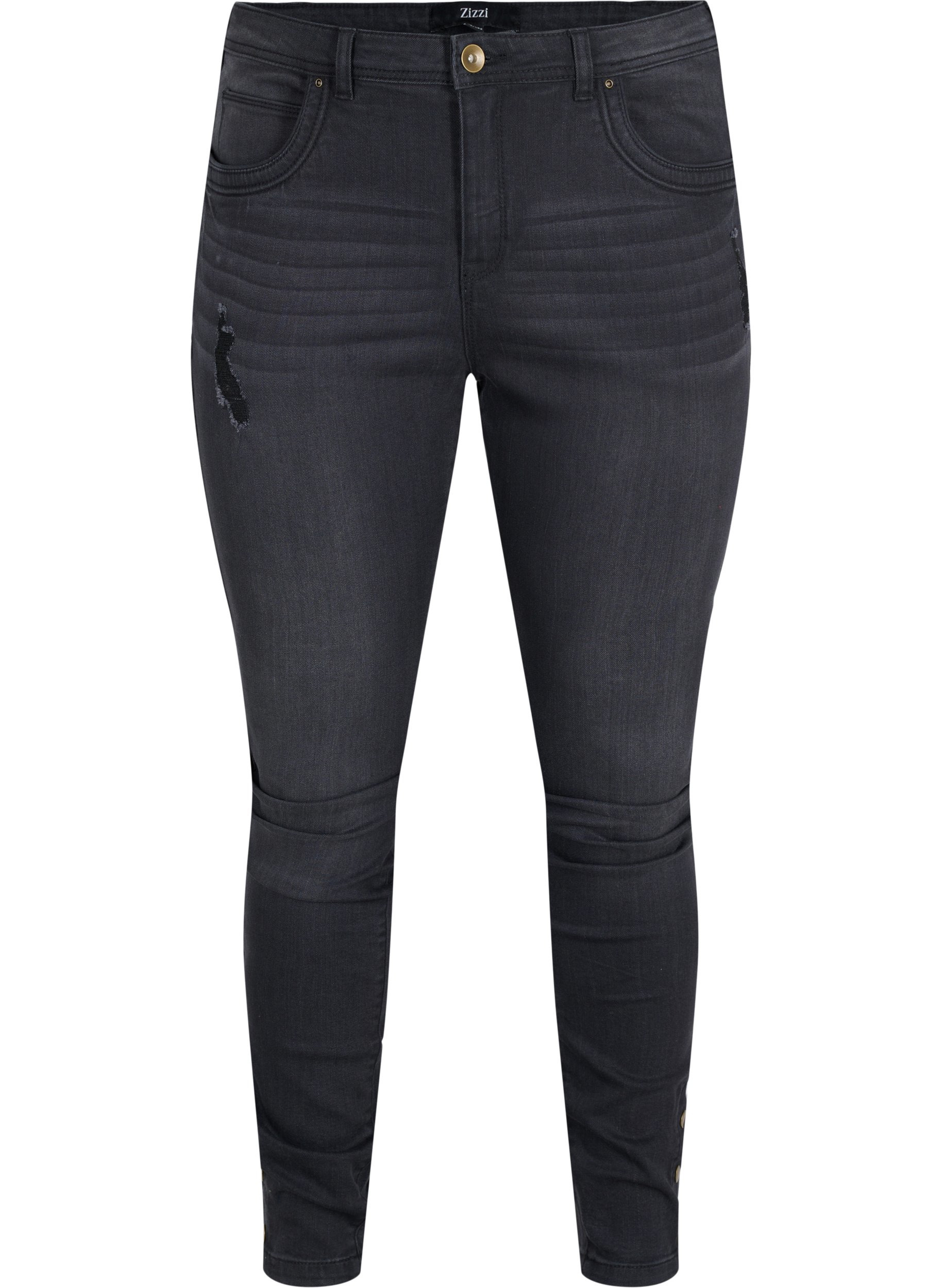 Super Slim Amy Jeans mit Schlitz und Knöpfen, Grey Denim, Packshot image number 0