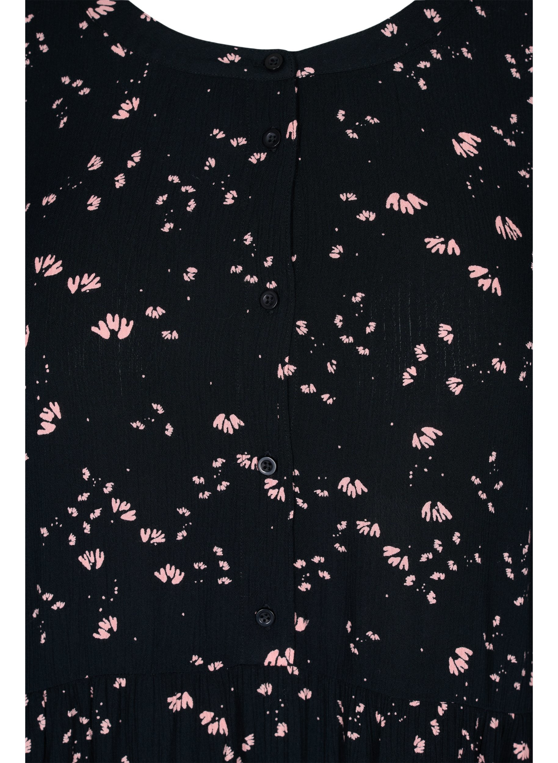 Bedruckte Viskose-Tunika mit 3/4-Ärmeln, Black Rose AOP, Packshot image number 2
