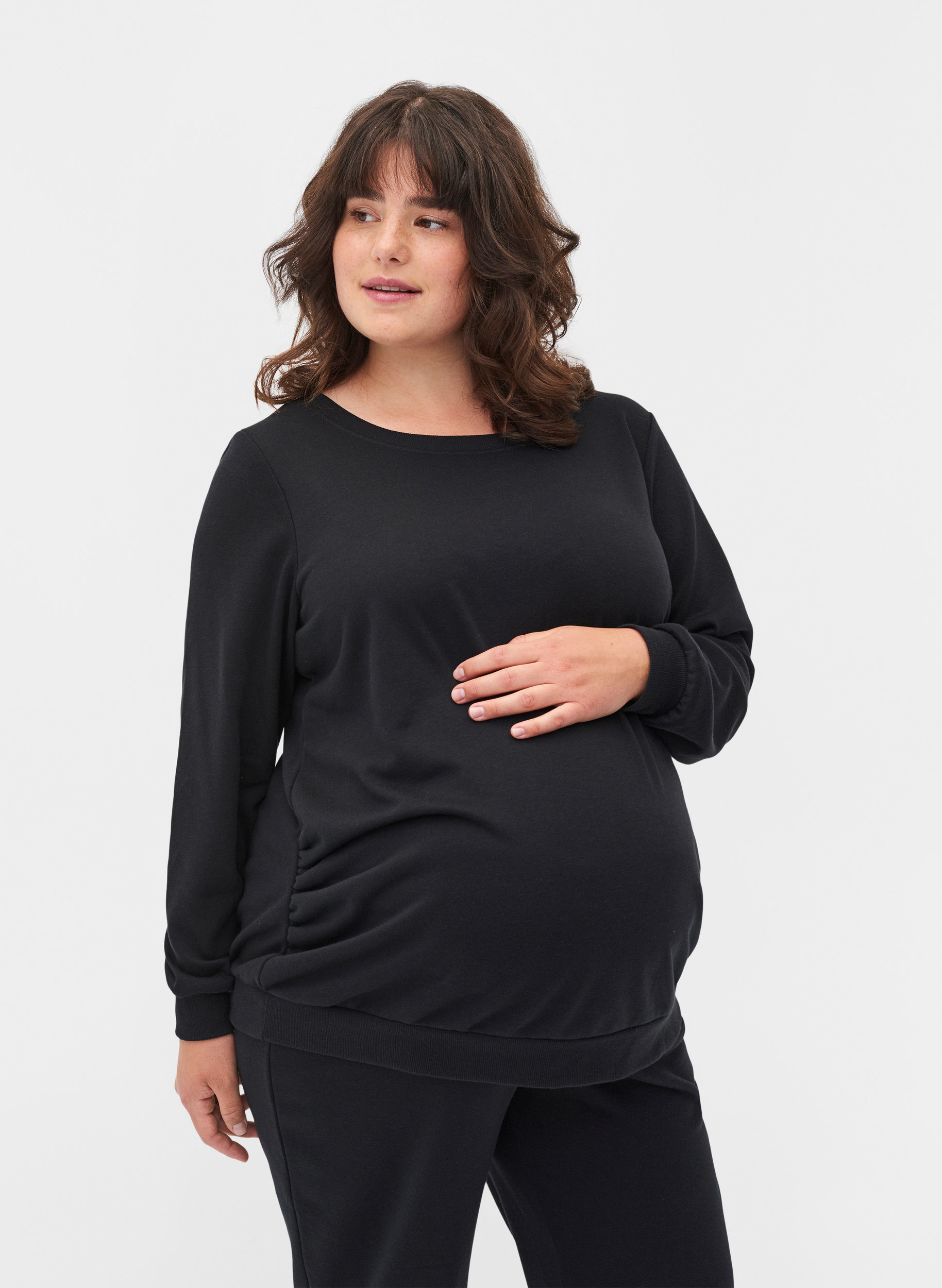 Schwangerschafts-Sweatshirt mit Rippbündchen, Black, Model