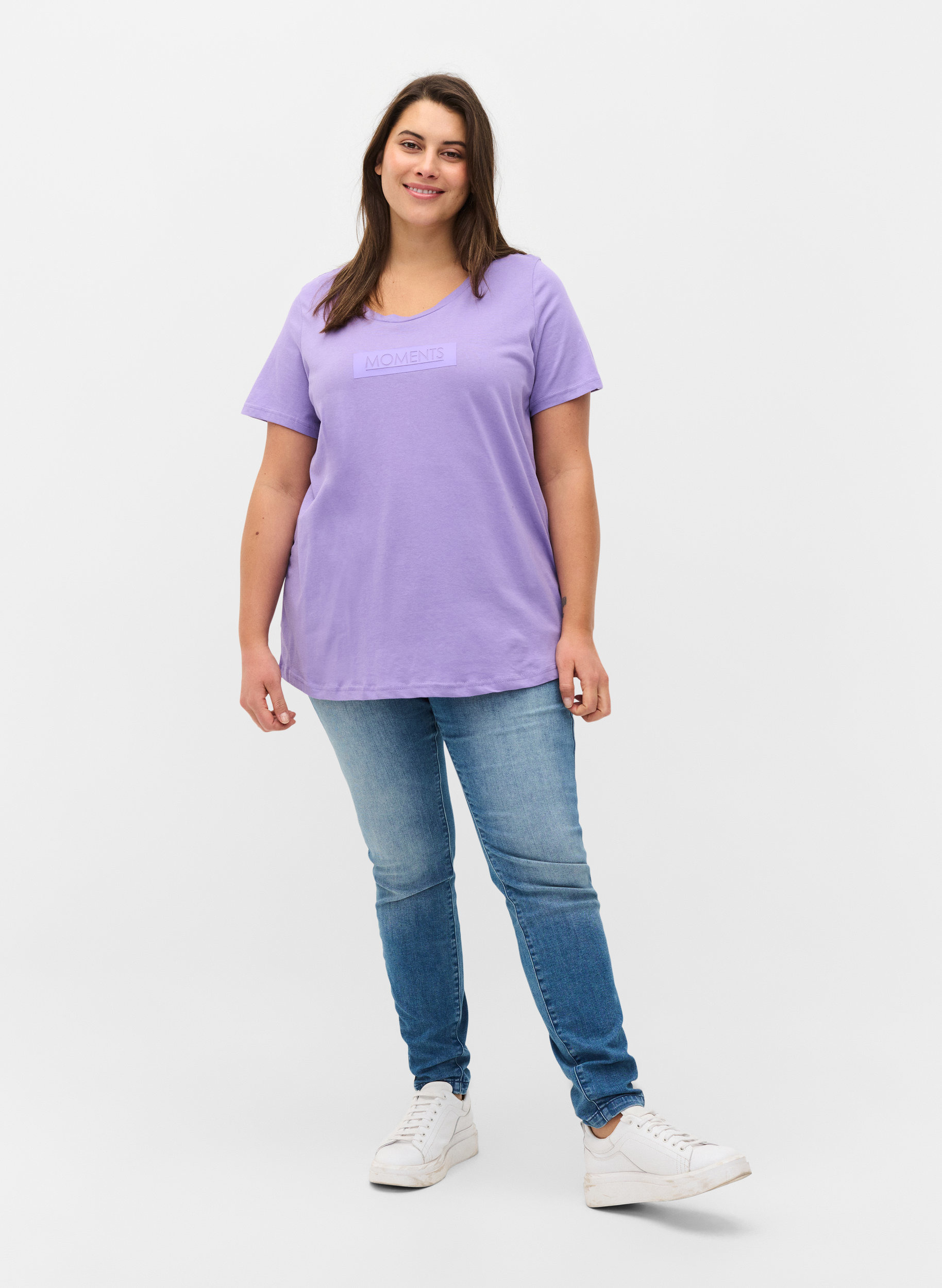 Kurzarm T-Shirt aus Baumwolle mit Aufdruck, Paisley Purple TEXT, Model image number 3