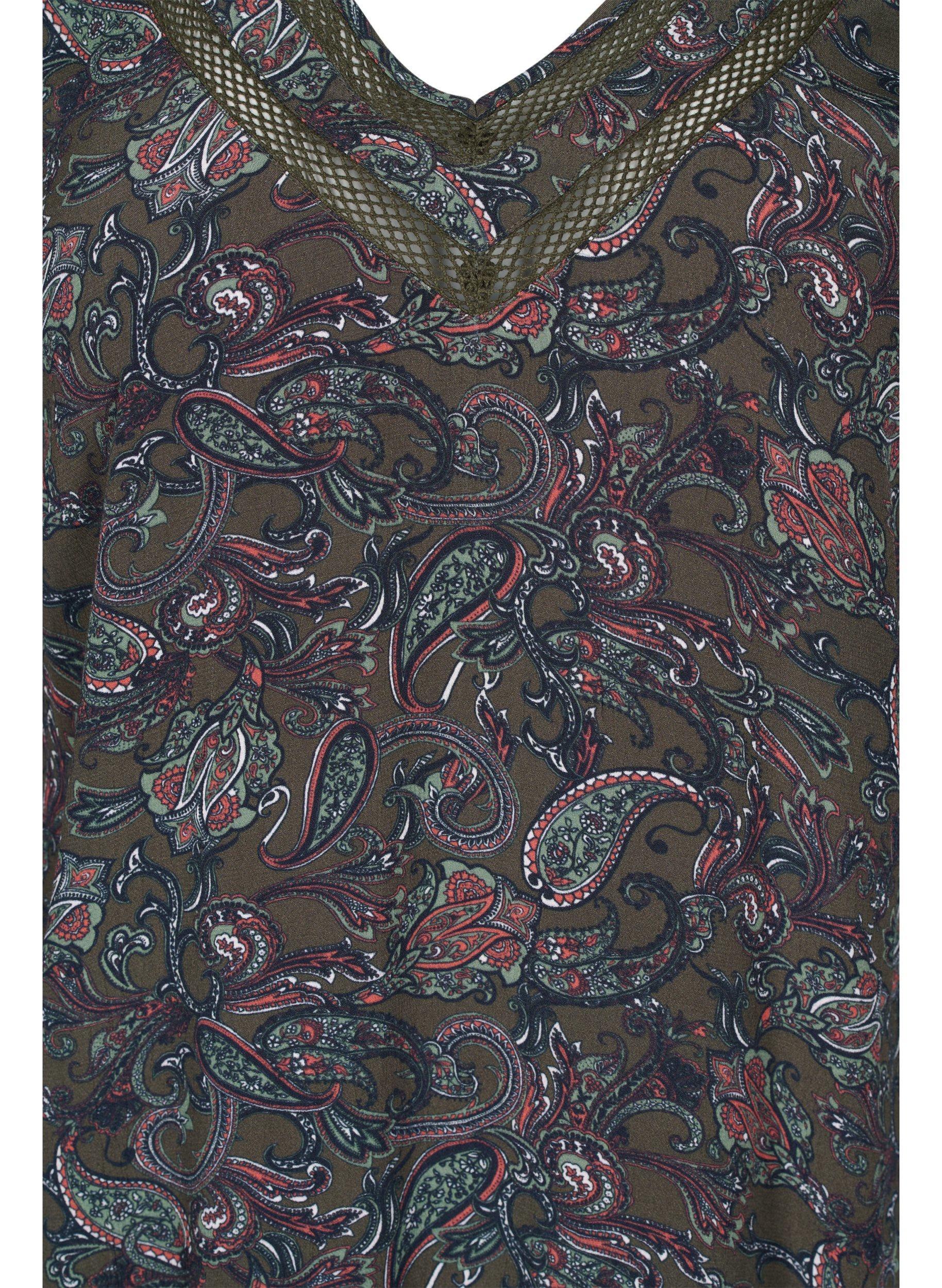 Viskosekleid mit A-Linie und Paisley-Print, Green Paisley AOP, Packshot image number 2
