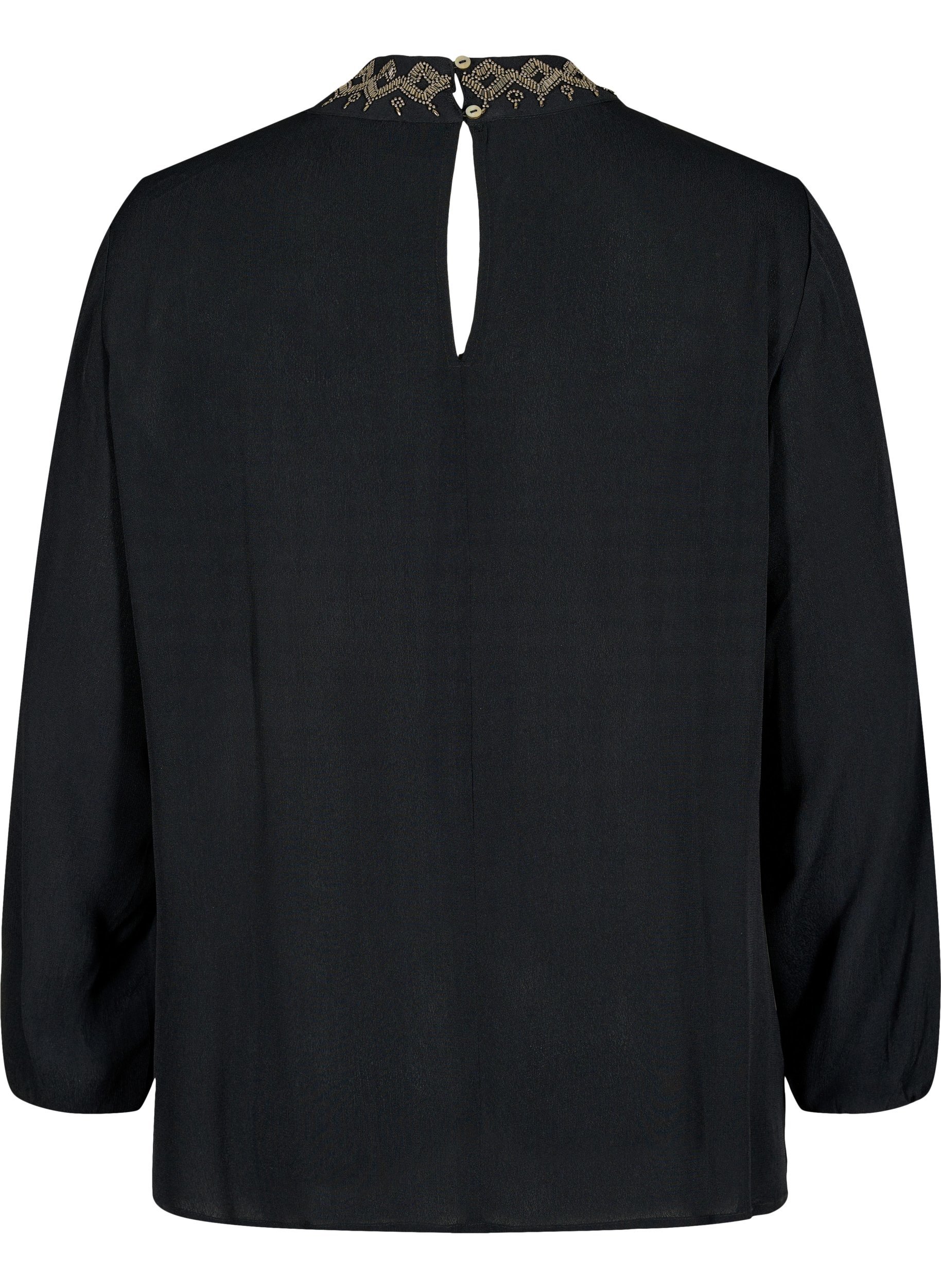 Langarm Bluse aus Viskose mit Perlen, Black, Packshot image number 1