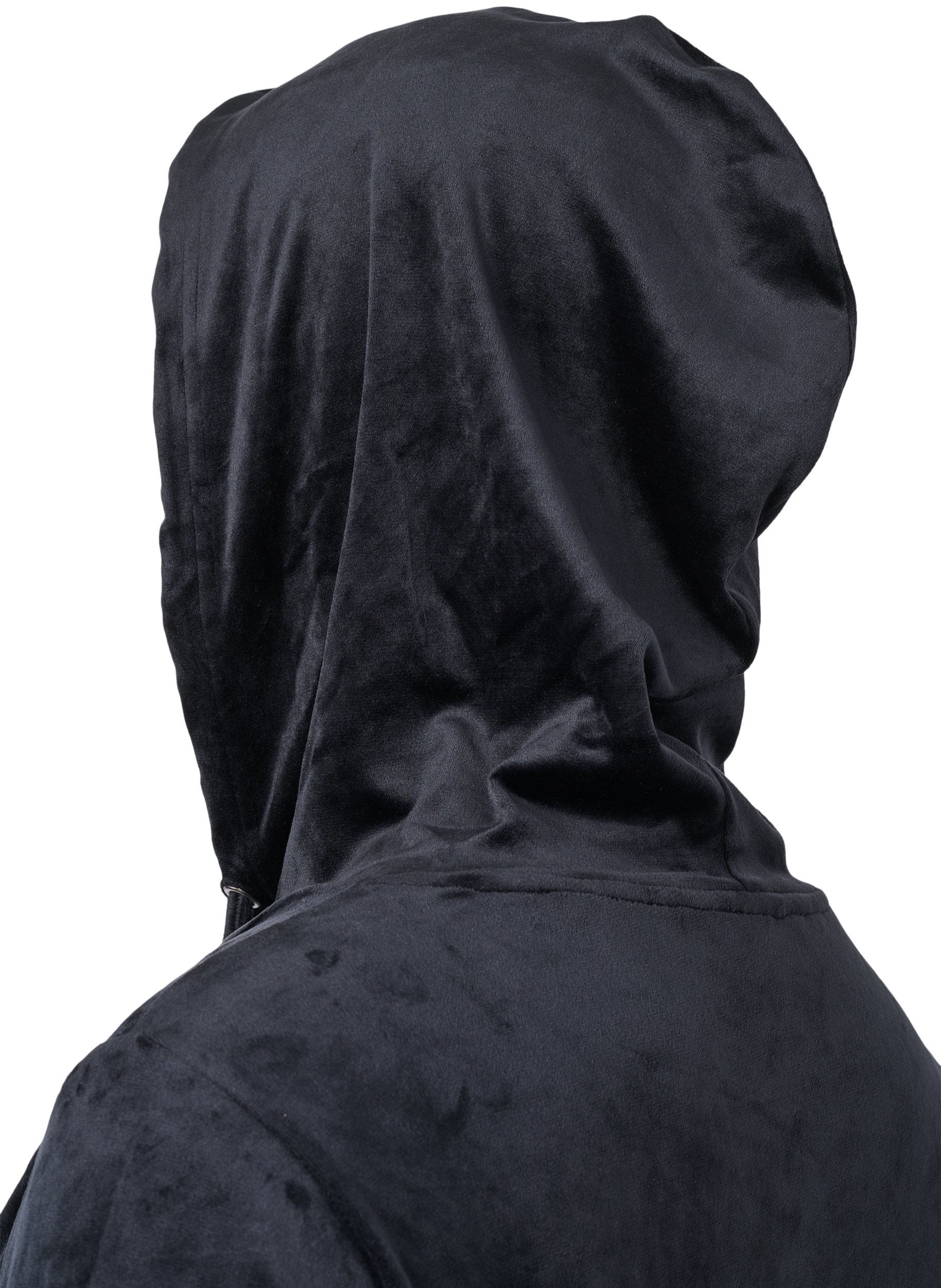 Velours Sweatkleid mit Kapuze, Black, Packshot image number 3