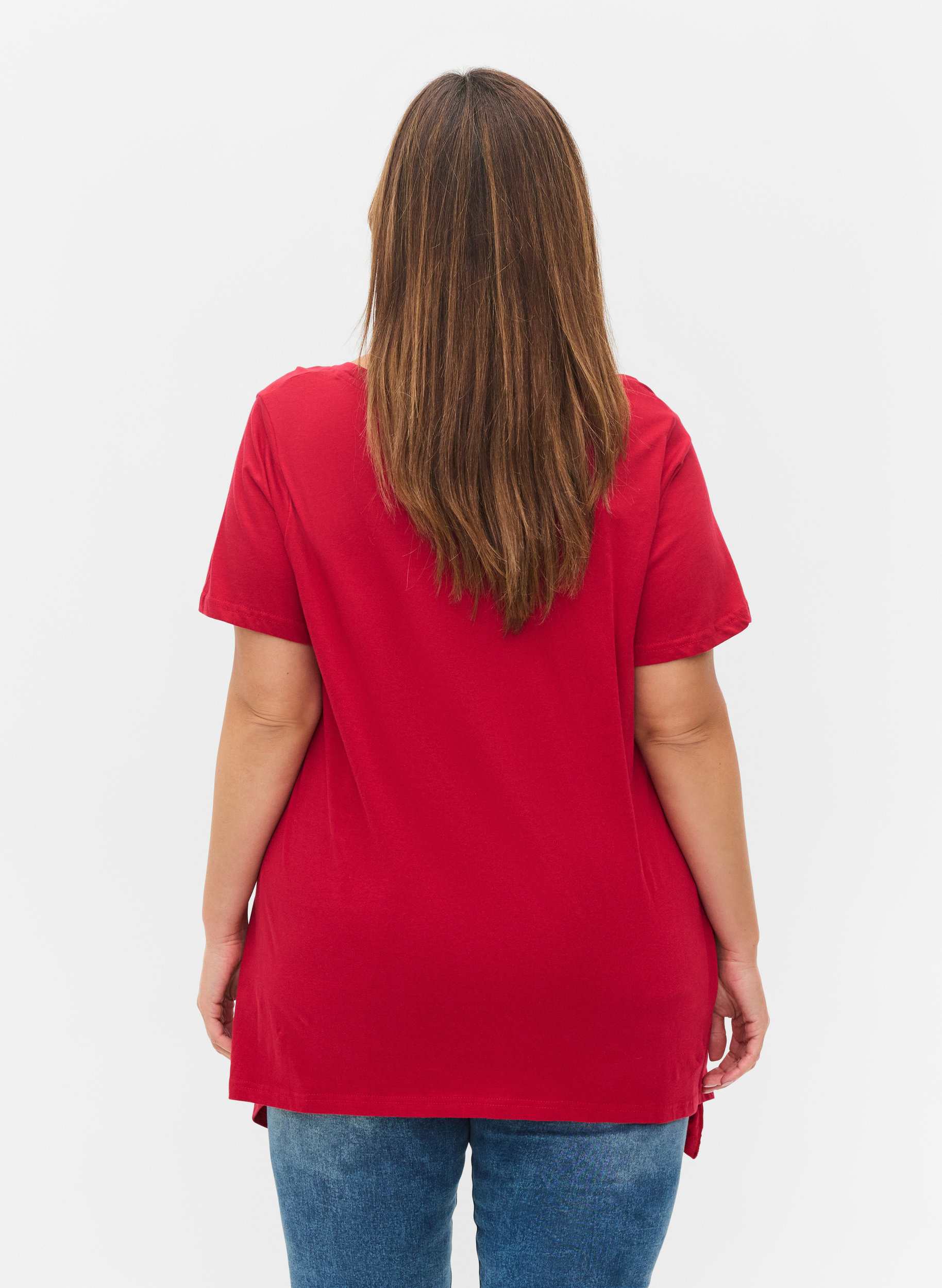 Kurzarm T-Shirt aus Baumwolle mit A-Linie, Tango Red ENOUGH, Model