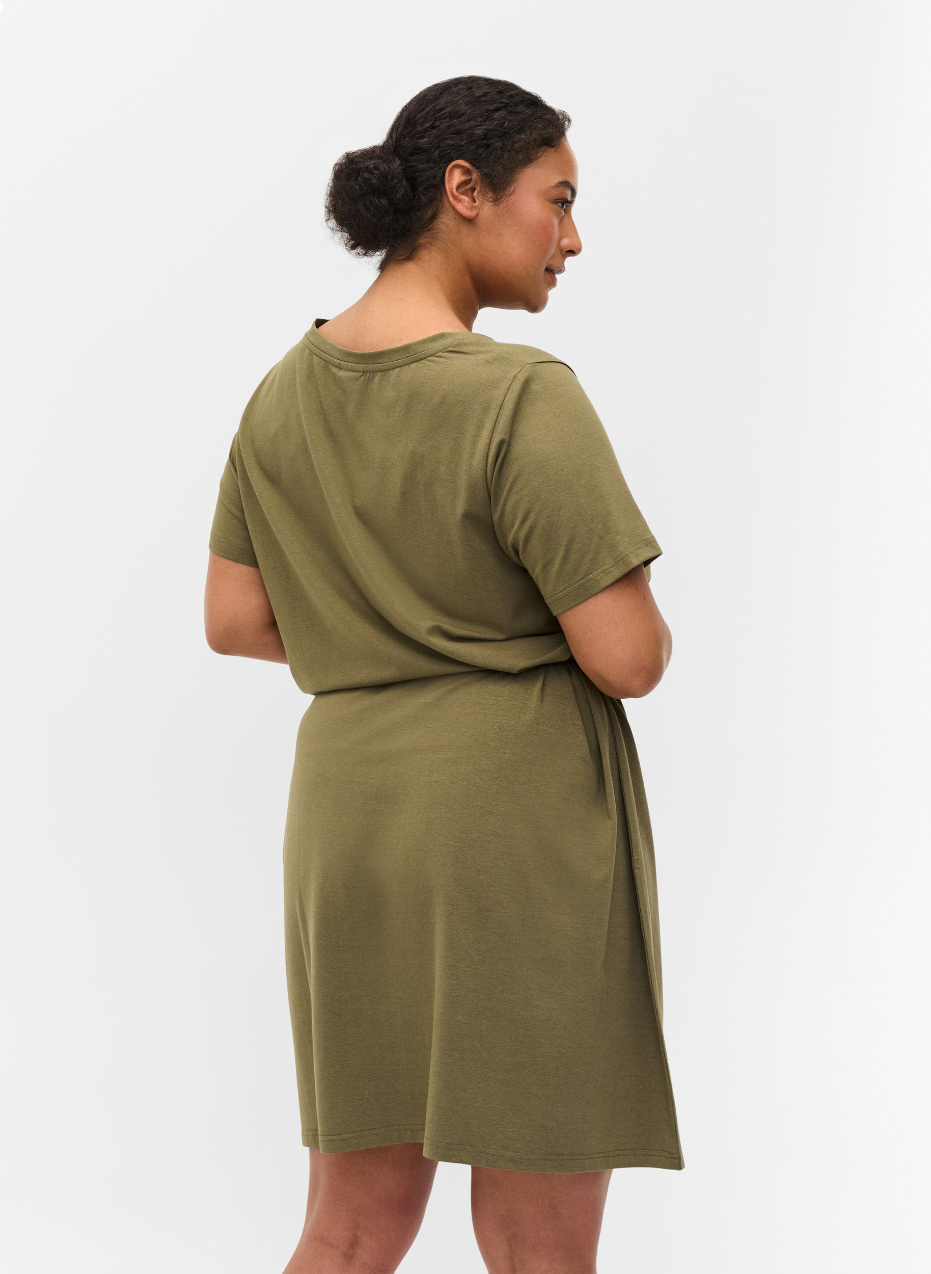Kurzarm Kleid mit Taillengürtel, Dusty Olive, Model image number 1