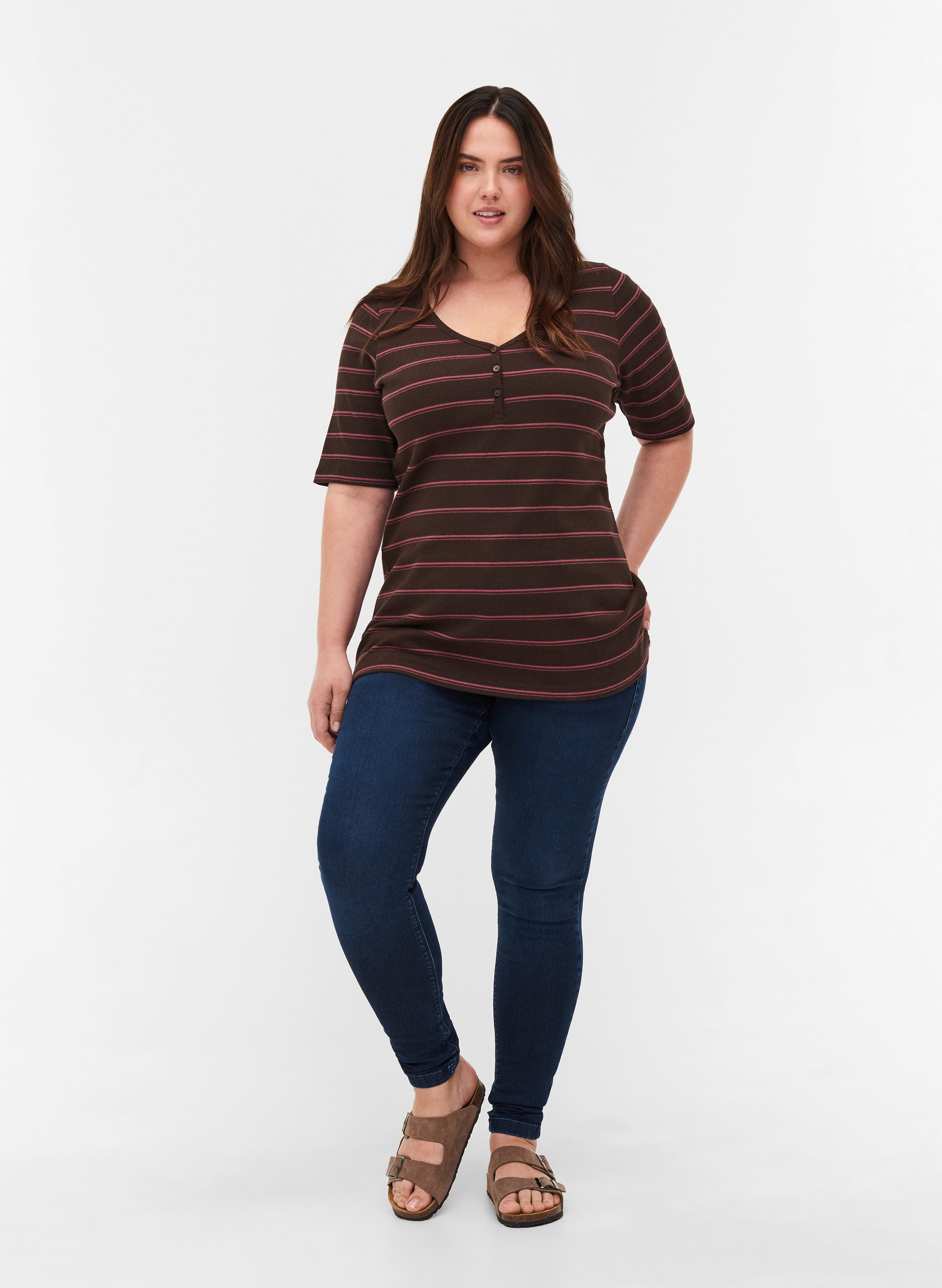 Gestreiftes T-Shirt aus Baumwolle mit Ripp, Mole Stripe, Model image number 2