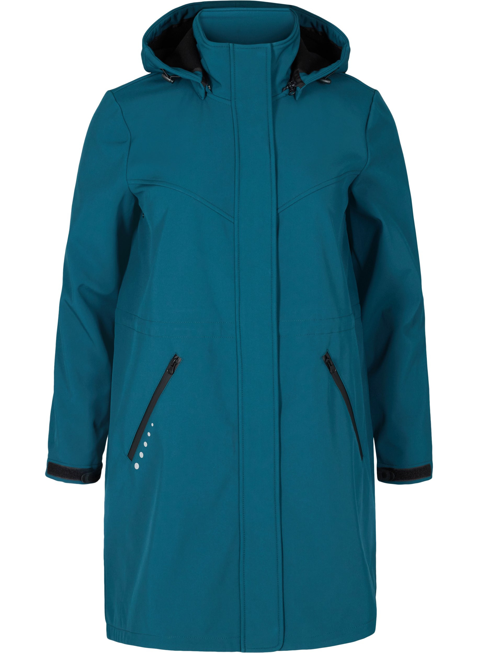 Lange Softshell Jacke mit Kapuze, Blue Coral solid, Packshot image number 0