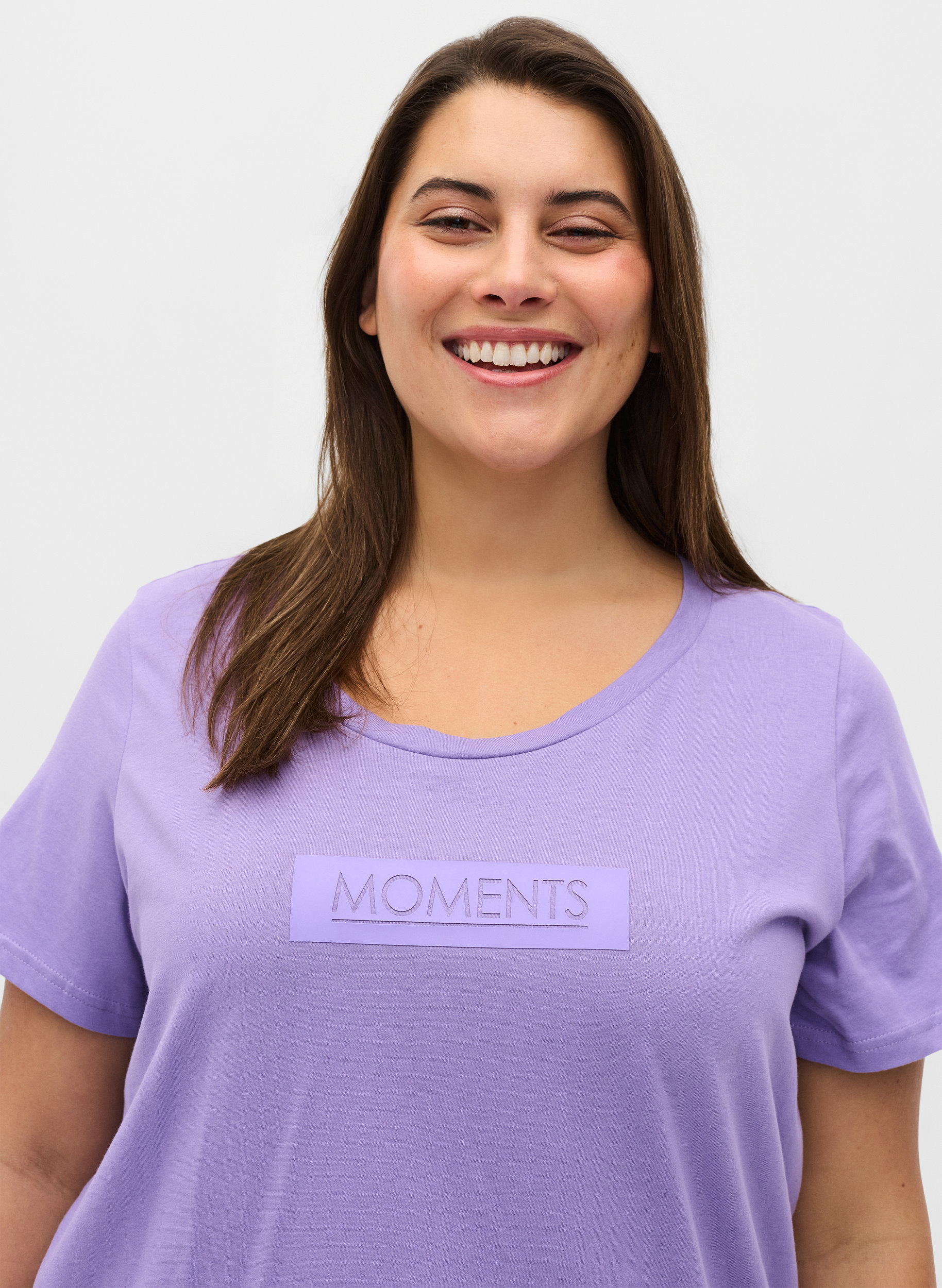 Kurzarm T-Shirt aus Baumwolle mit Aufdruck, Paisley Purple TEXT, Model image number 2