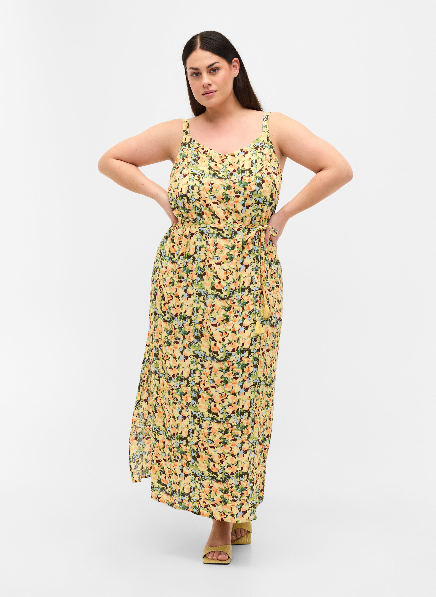 Maxikleid aus Viskose, Yellow Summer AOP, Model
