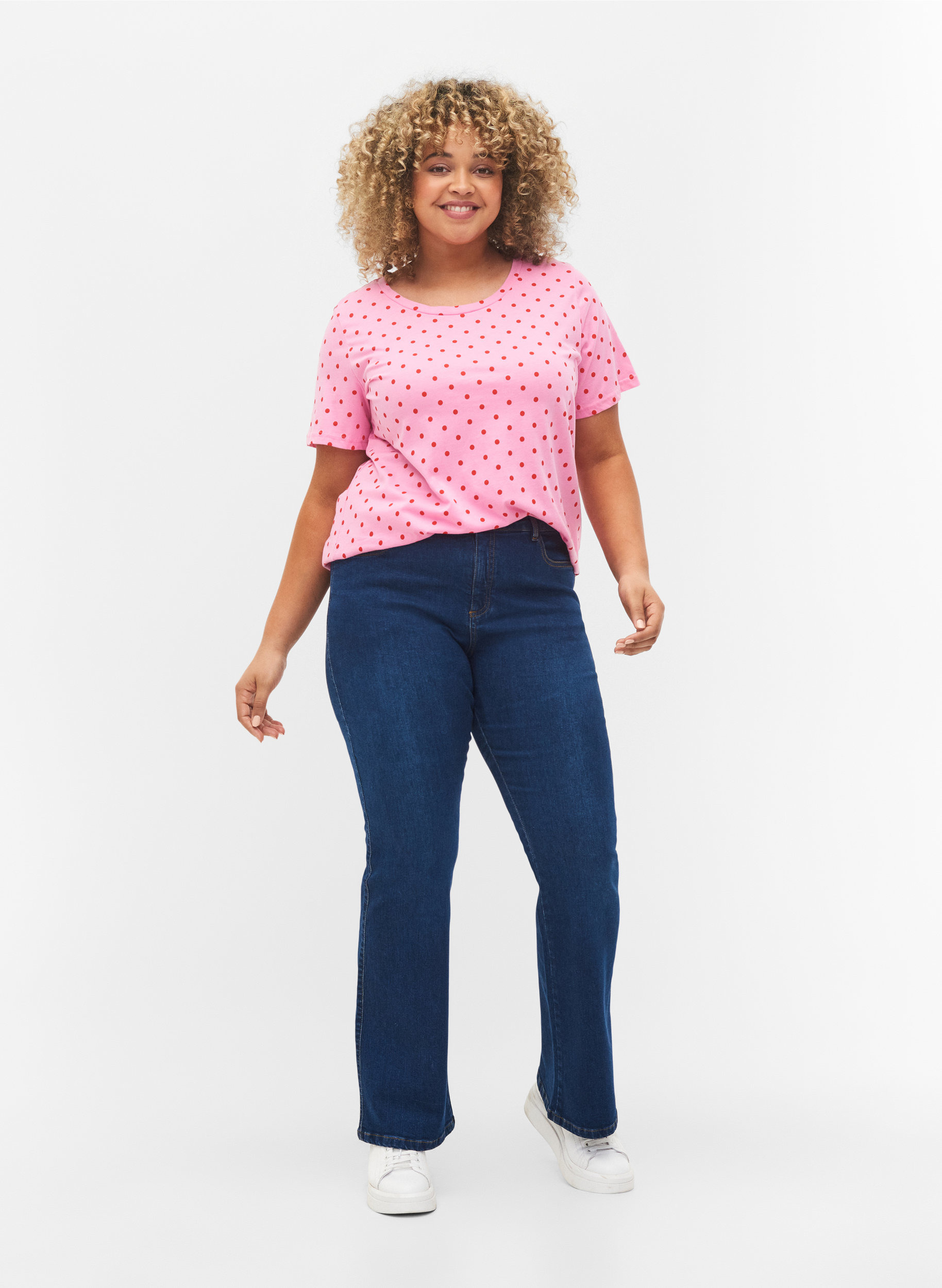Gepunktetes T-Shirt aus Baumwolle, Prism Pink W. Dot, Model image number 2