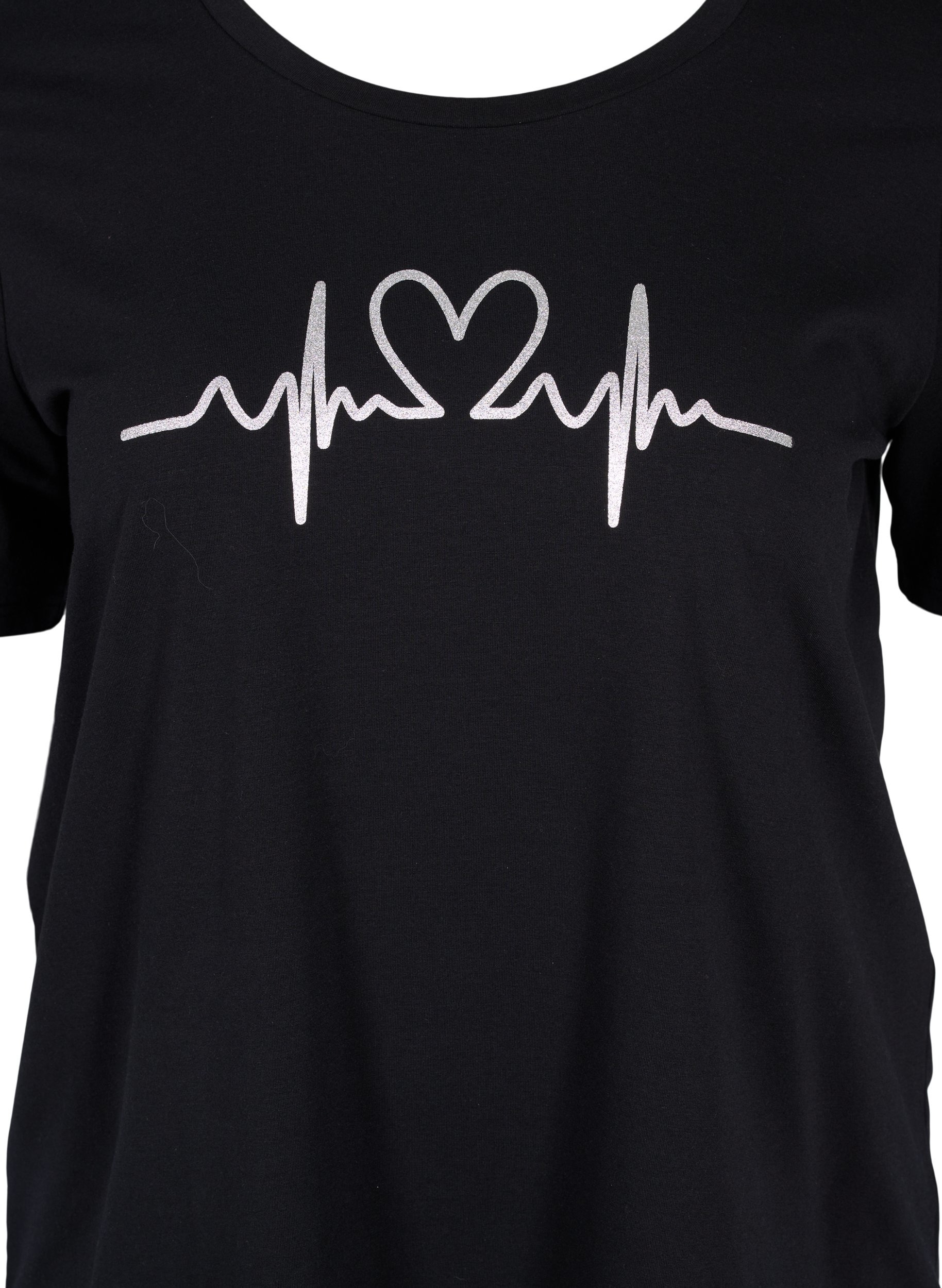 Schlaf-T-Shirt mit kurzen Ärmeln und Print, Black HEARTBEAT, Packshot image number 2