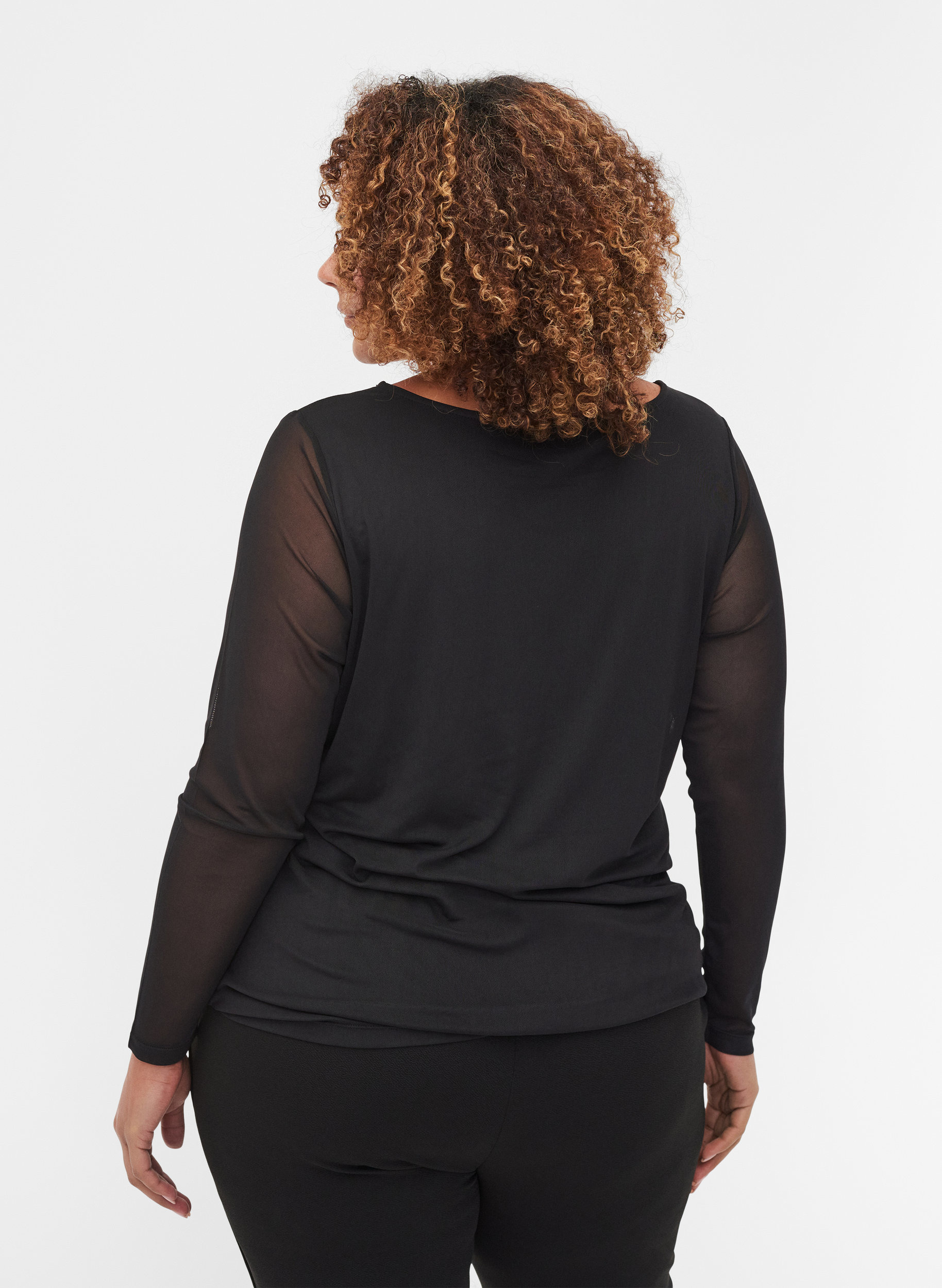 Enganliegende Bluse mit Mesh, Black, Model image number 1