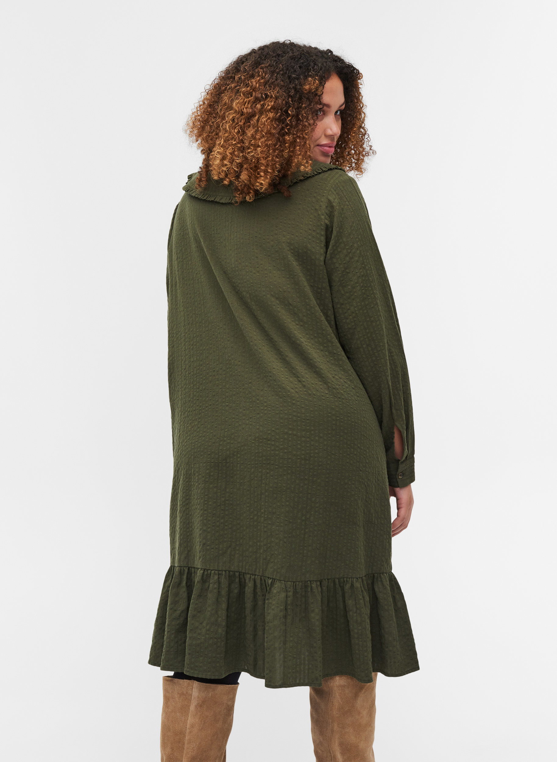 Kleid aus Baumwolle mit großem Rüschenkragen, Forest Night, Model image number 1