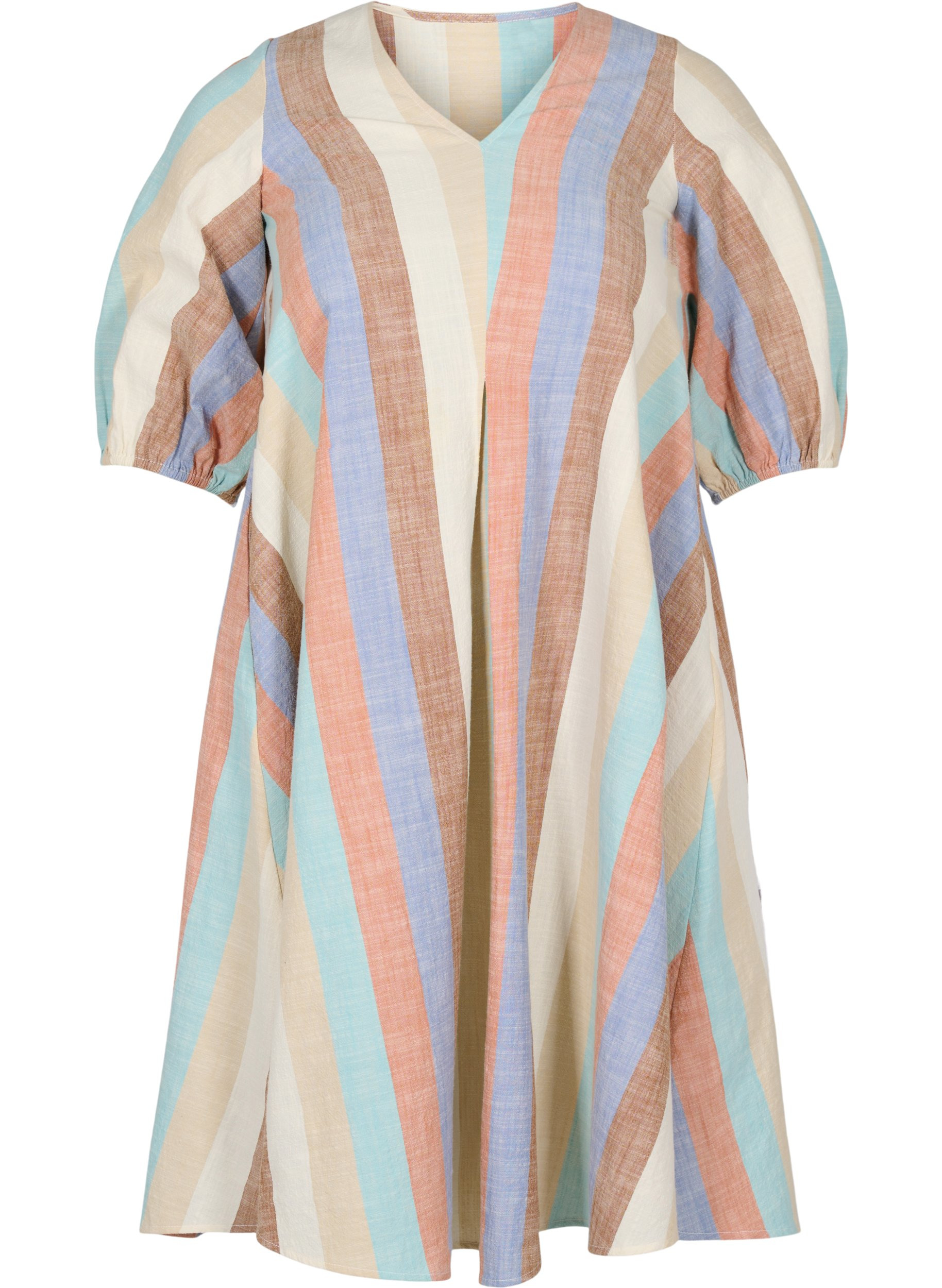 Gestreiftes Kleid aus Baumwolle mit A-Linie, Multi Stripe, Packshot image number 0