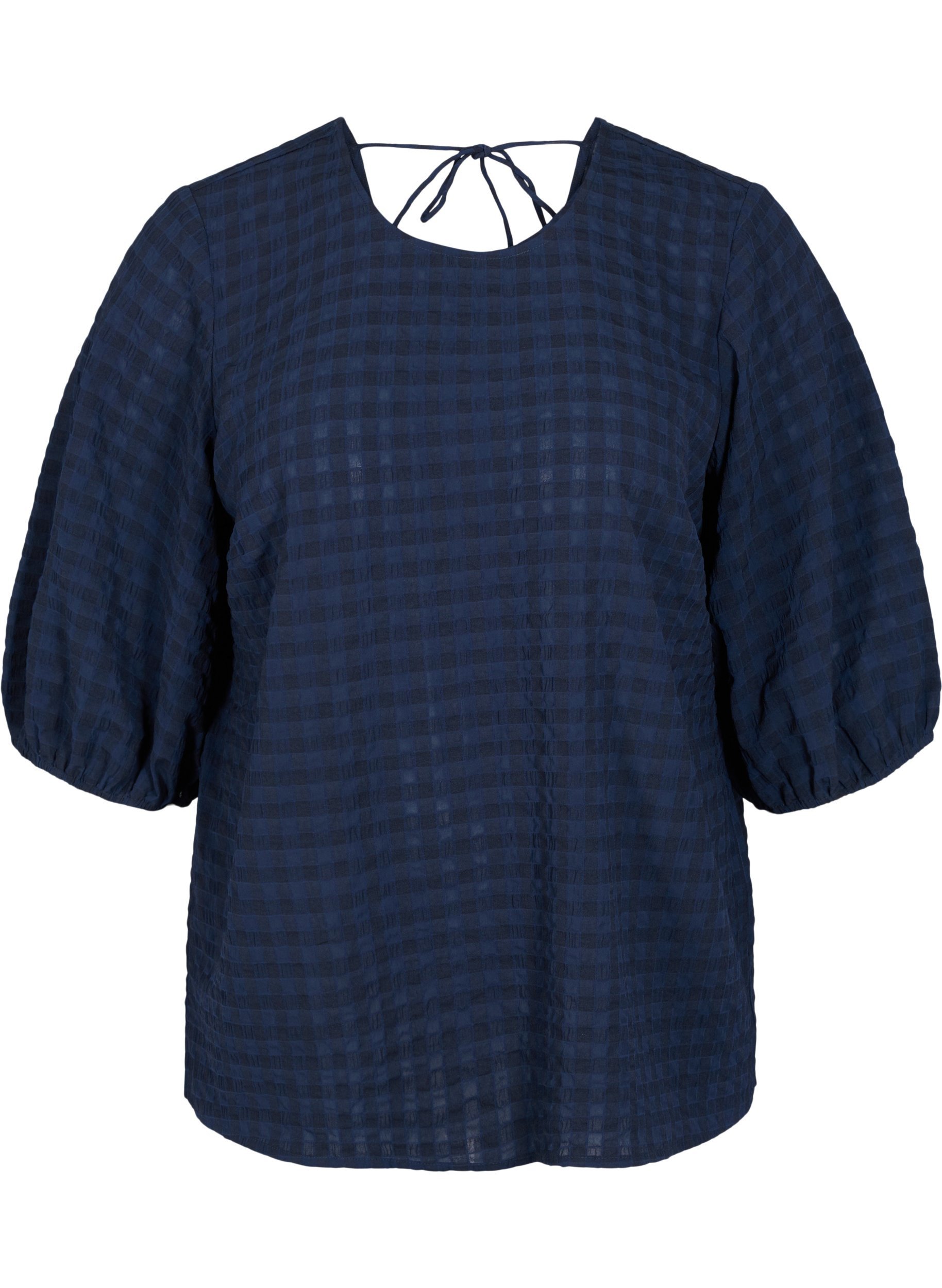 Strukturierte Bluse mit halben Ärmeln, Navy Blazer, Packshot image number 0
