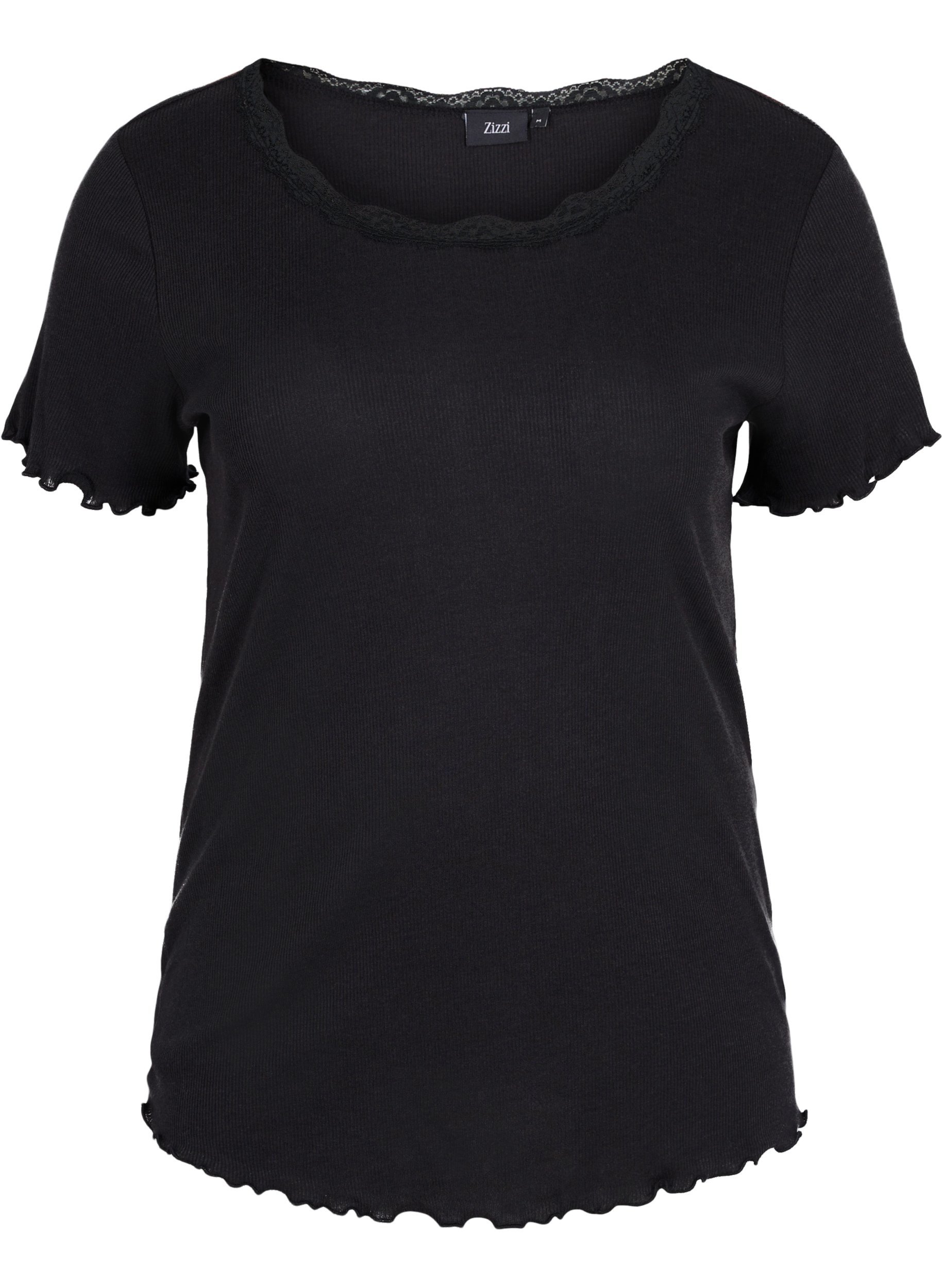 Geripptes Kurzarm Nachtshirt, Black, Packshot image number 0
