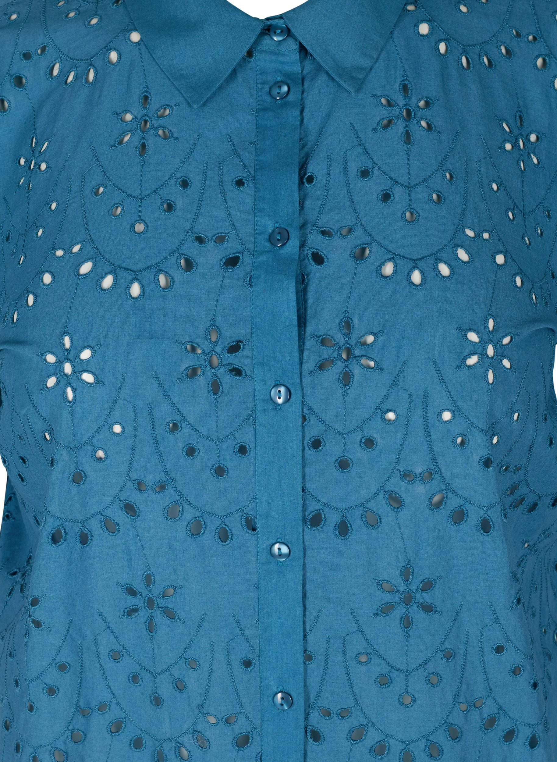 Hemdkleid aus Baumwolle mit Lochstickerei und Puffärmeln, Midnight, Packshot image number 2
