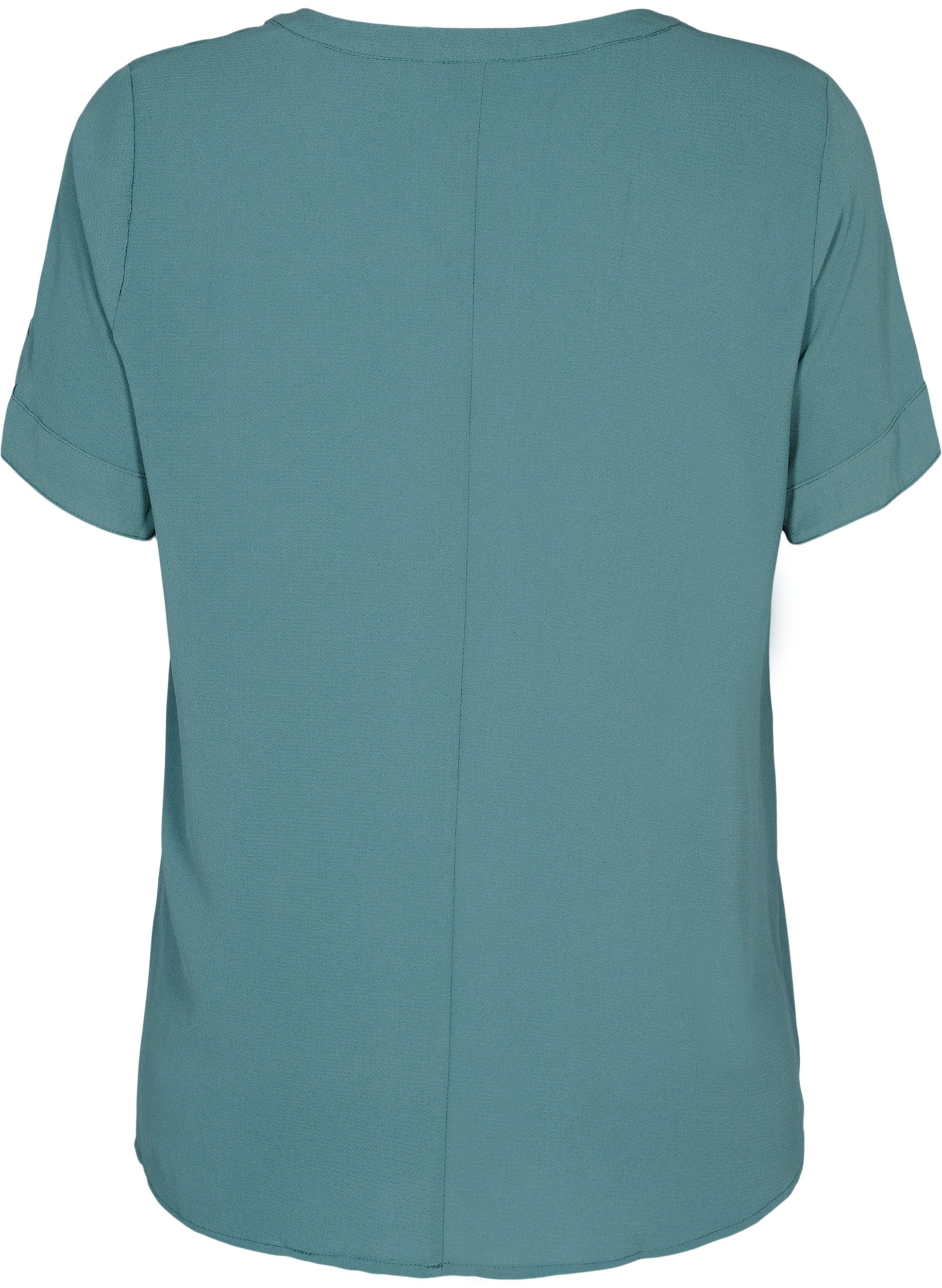 Kurzärmelige Bluse mit V-Ausschnitt, Mallard Green, Packshot image number 1