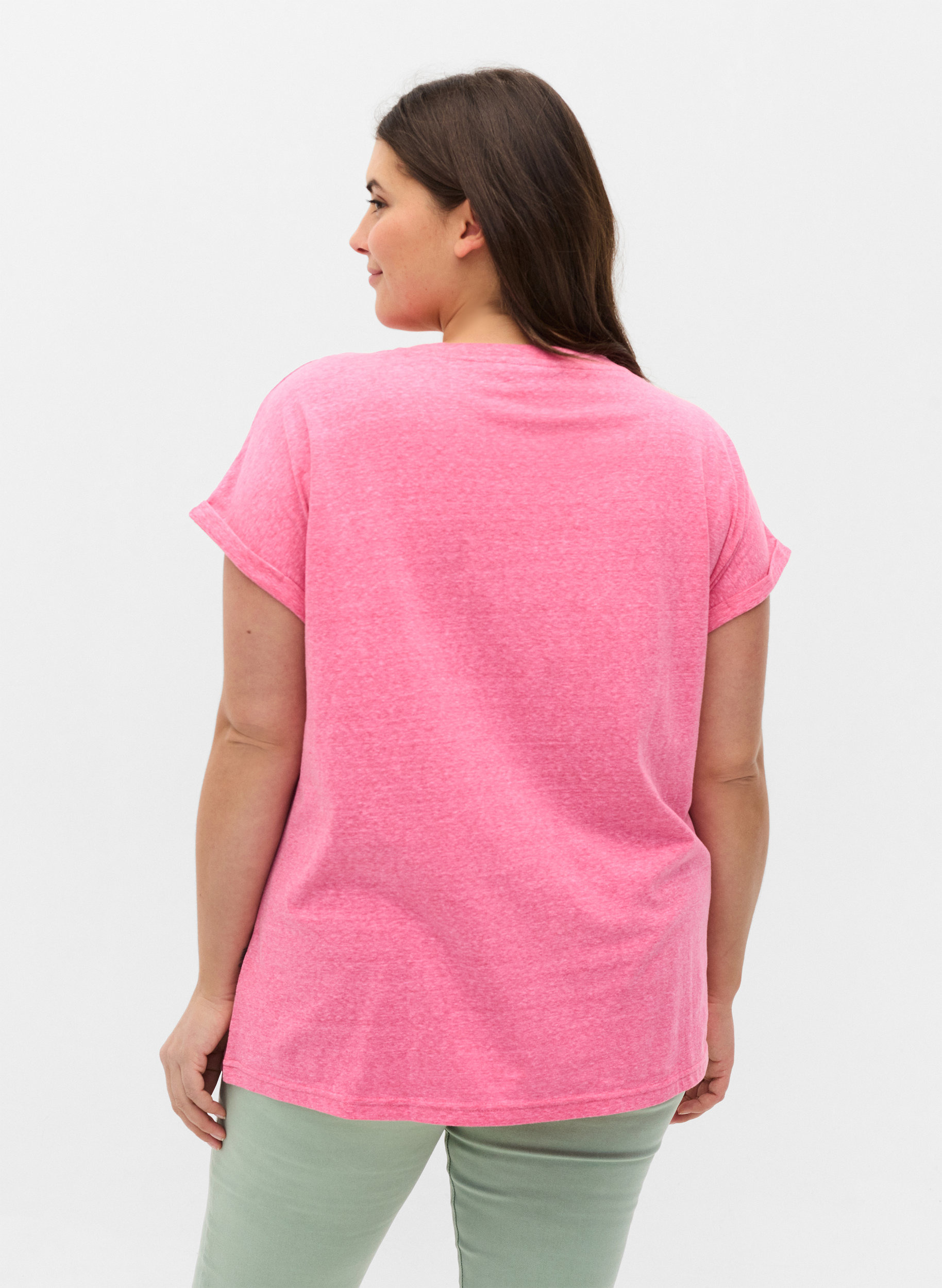 Meliertes T-Shirt aus Baumwolle, Fandango Pink Mél, Model image number 1