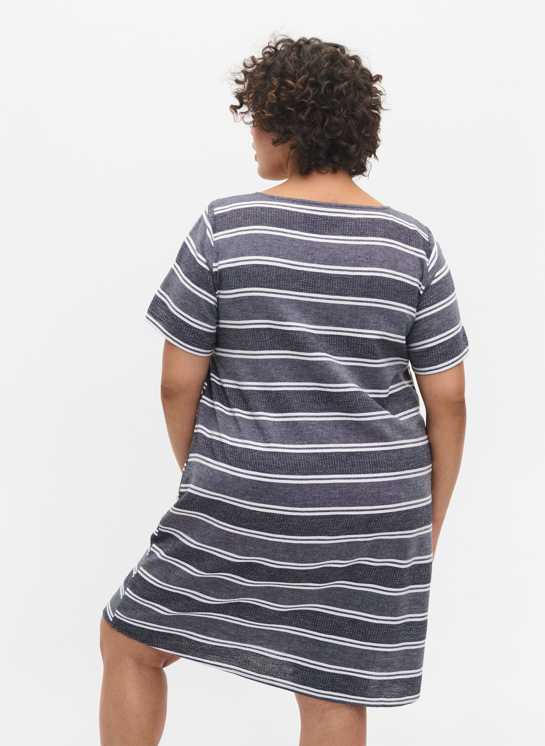 Gestreiftes Kleid mit kurzen Ärmel, Blue Stripe, Model image number 1