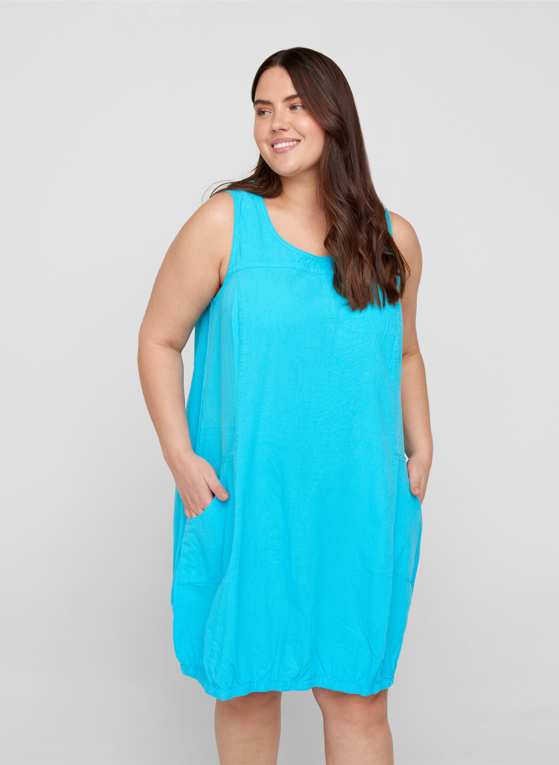 Ärmelloses Kleid aus Baumwolle, River Blue, Model image number 0